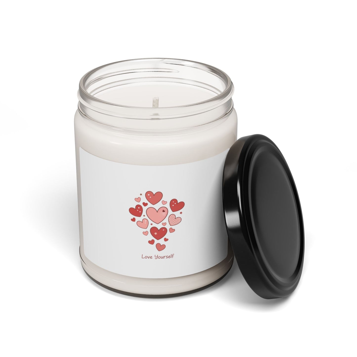 Love Yourself Scented Soy Candle — Watercolor Hearts Inspirational Candle (9oz)
