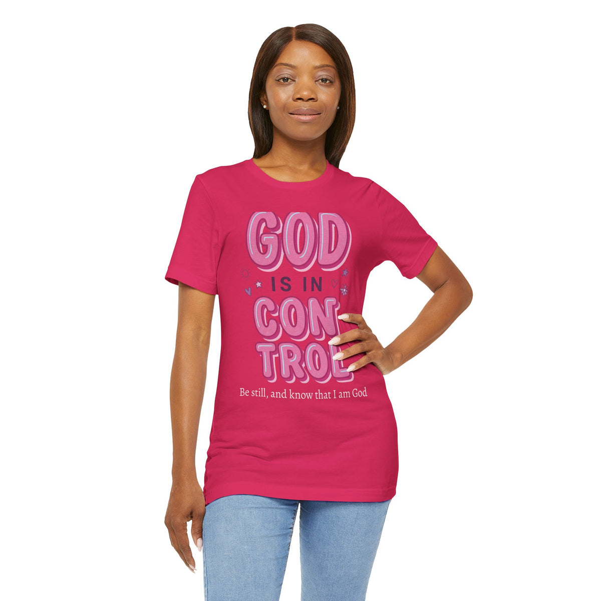 God Is In Control Tee | Christian faith shirt, playful rainbow script