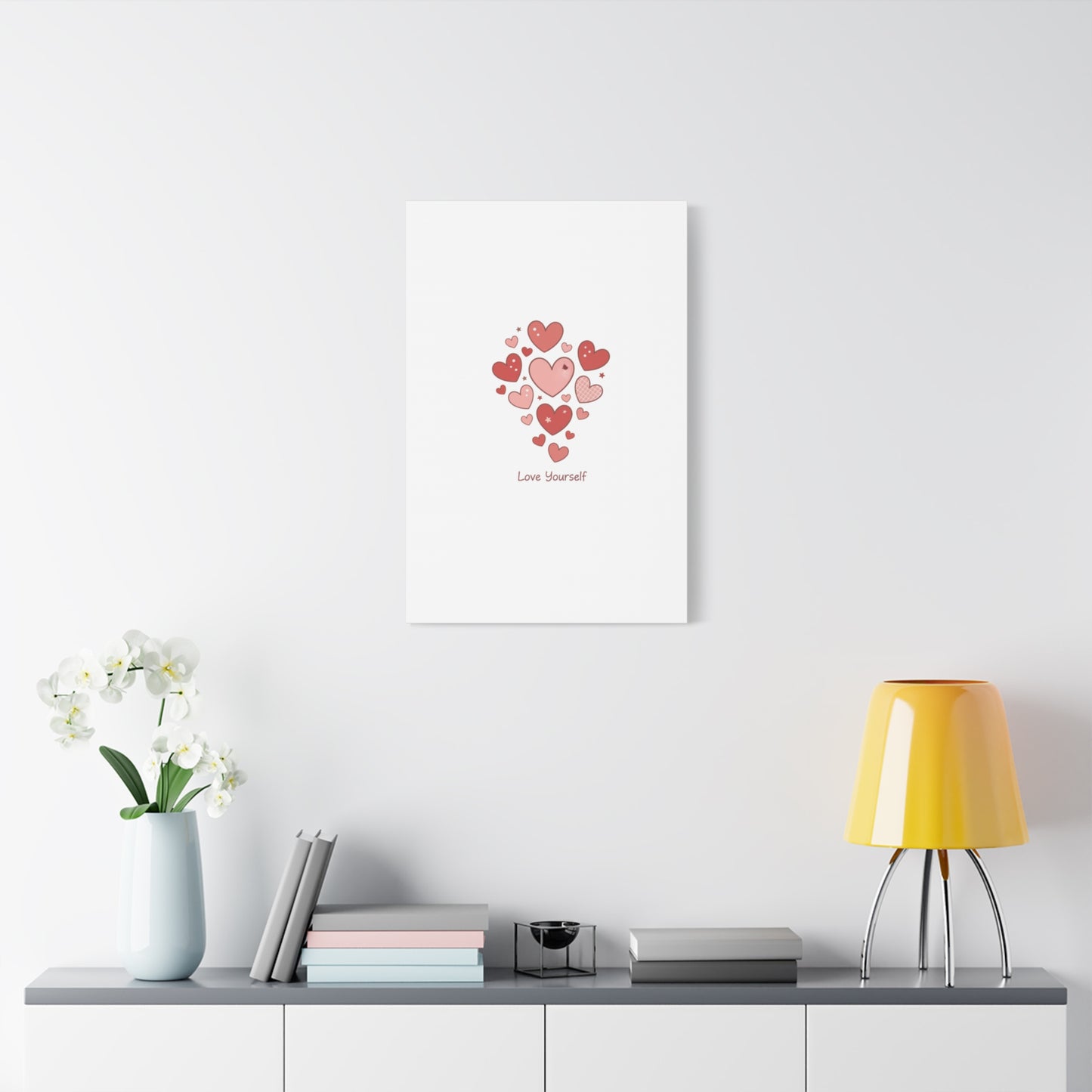 Love Yourself Canvas Wall Art — Watercolor Hearts Inspirational Home Decor