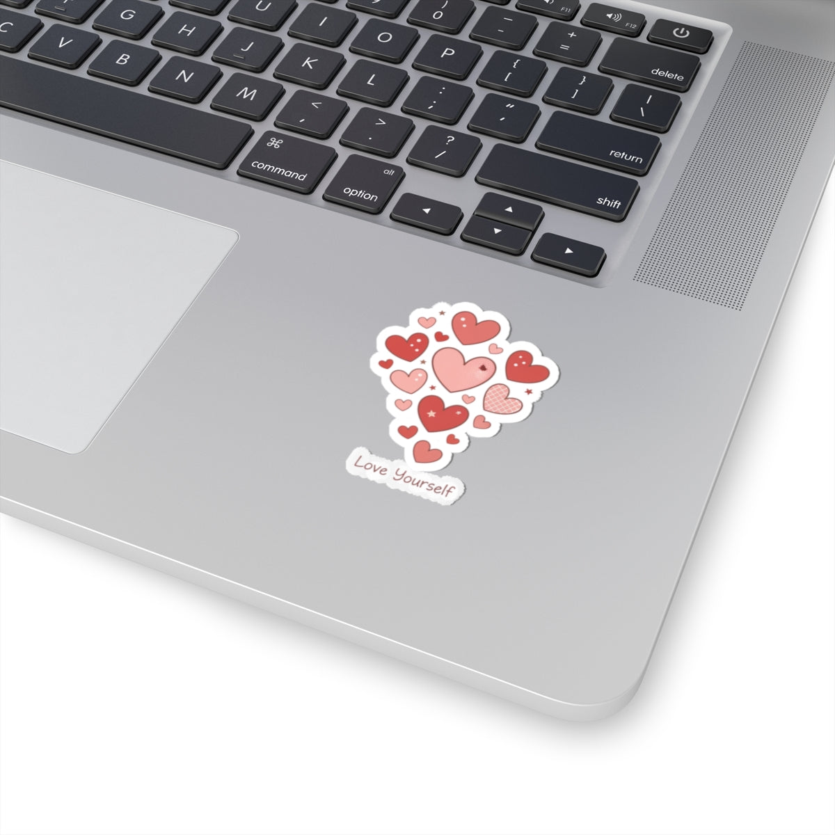 Love Yourself Sticker — Watercolor Hearts Inspirational Decal for Laptops, Water Bottles & Journals