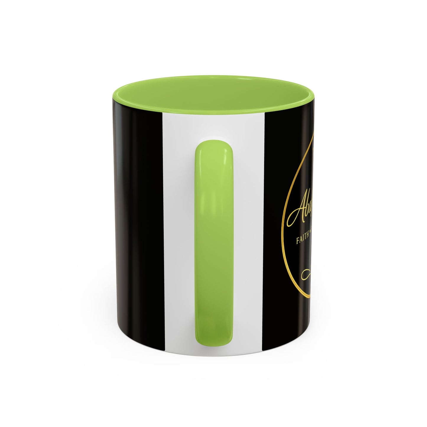 Black Accent Coffee Mug — "Abafamilystore: Faith • Family • Purpose" Gold Logo