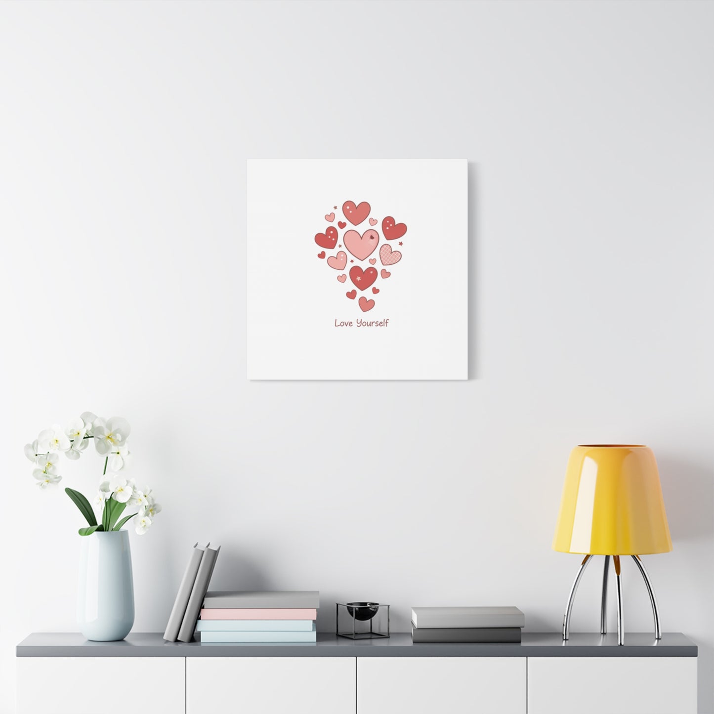 Love Yourself Canvas Wall Art — Watercolor Hearts Inspirational Home Decor
