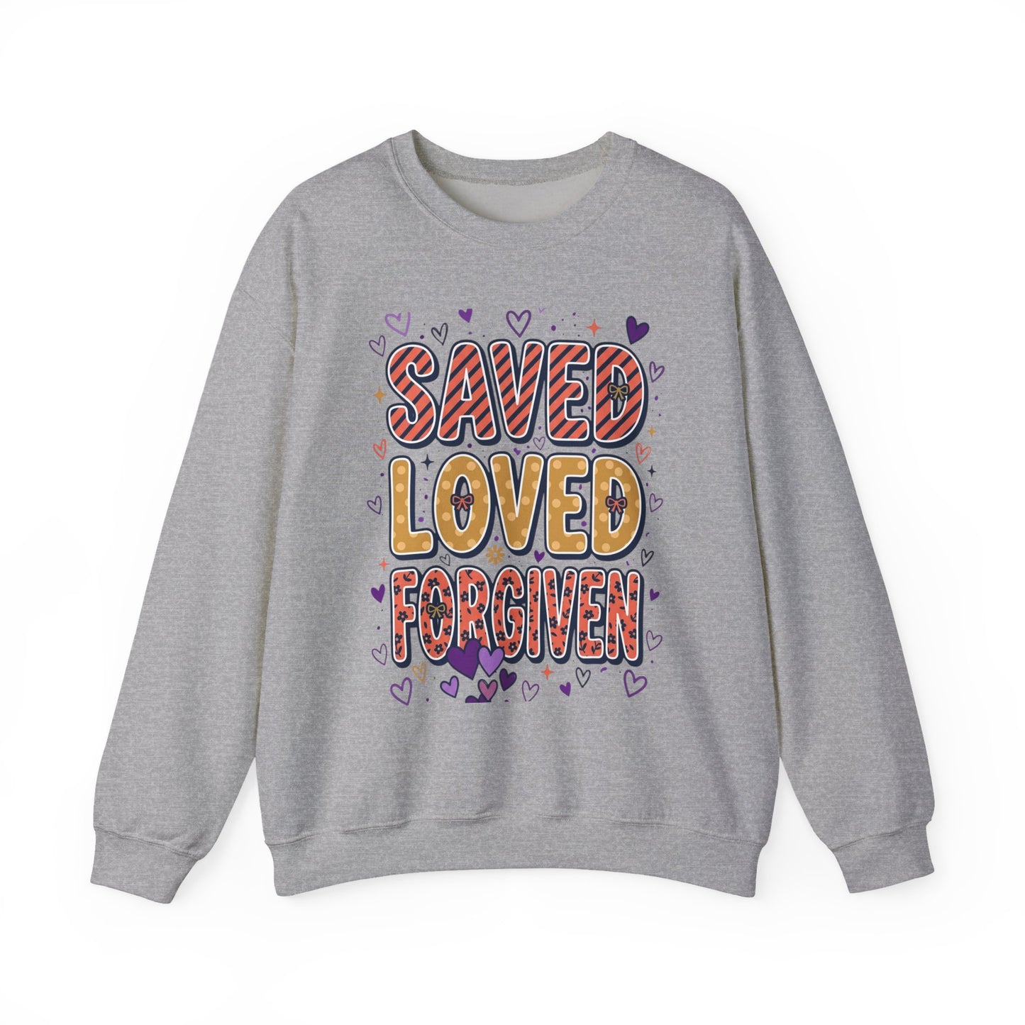 Saved Loved Forgiven Sweatshirt | Christian rainbow scripture style