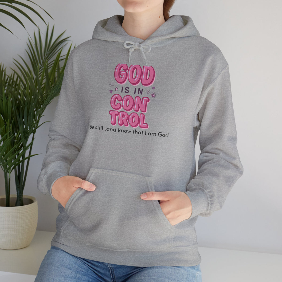 God Is in Control Hoodie | Christian Rainbow Script, Playful Faith Apparel