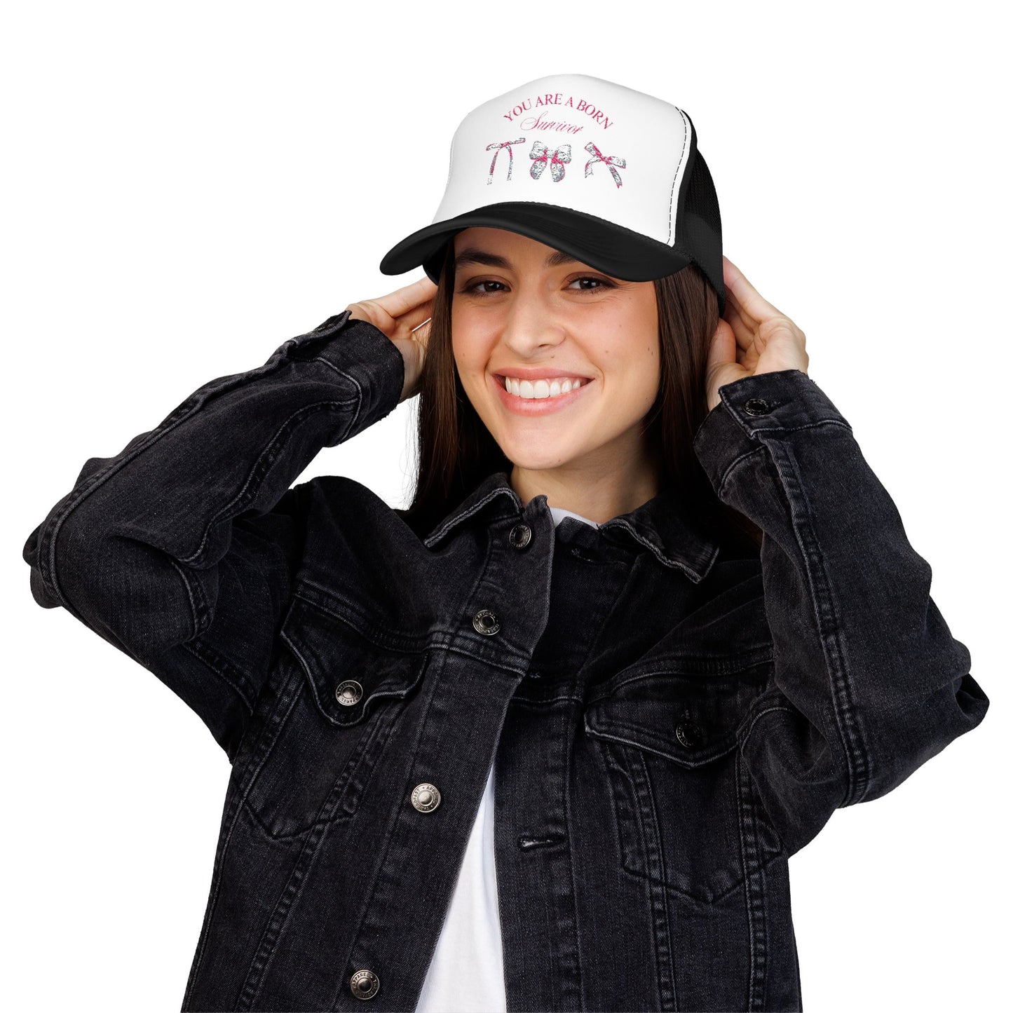 Embroidered Survival Trucker Hat - Inspirational, Unique Gift, Casual Wear, Cancer Awareness, Everyday Style