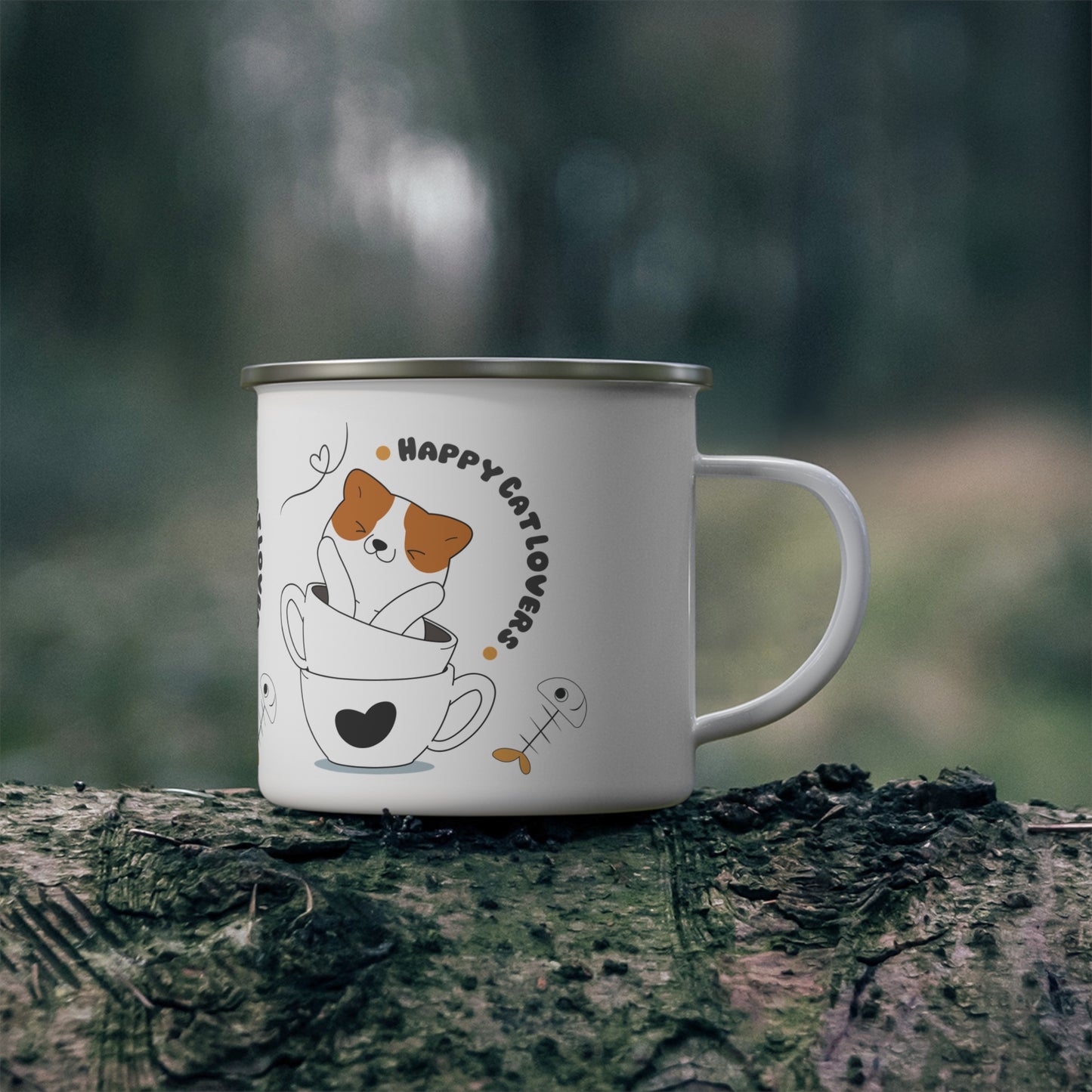 Happy Cat Lovers Enamel Camping Mug, Cute Cat Mug, Outdoor Adventure Coffee Cup, Cat Lover Gift, Funny Camping Mug, Pet Parent Accessories