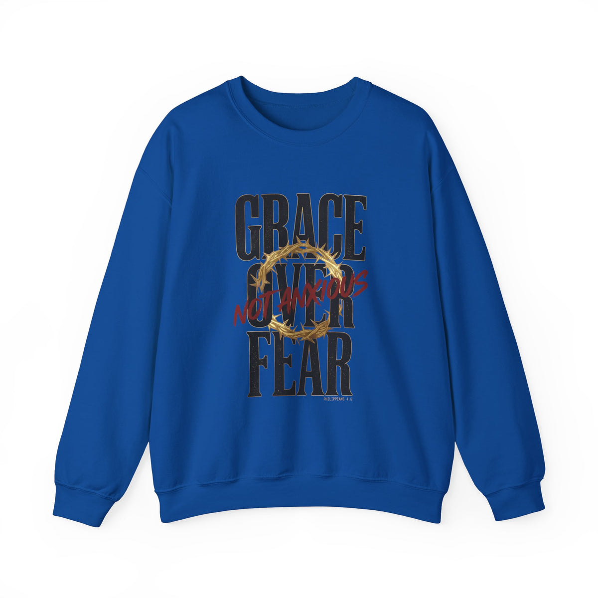 Grace Over Fear Crewneck Sweatshirt | Christian Streetwear, Distressed Thorn Graphic