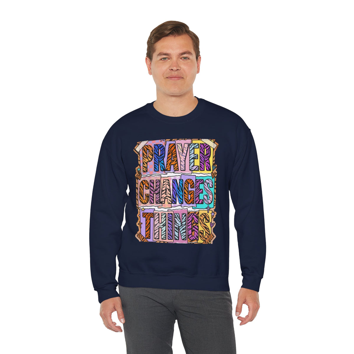 Prayer Changes Things Sweatshirt | Christian rainbow scripture, mixed-font faith