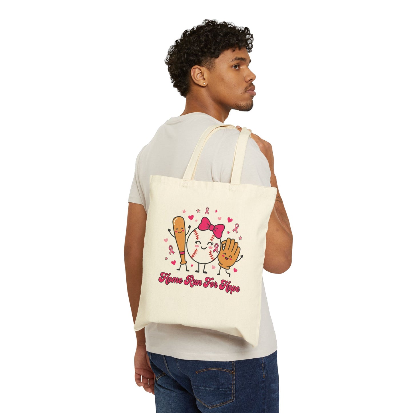“Home Run for Hope” Breast Cancer Awareness Tote | Pink Ribbon Canvas Tote