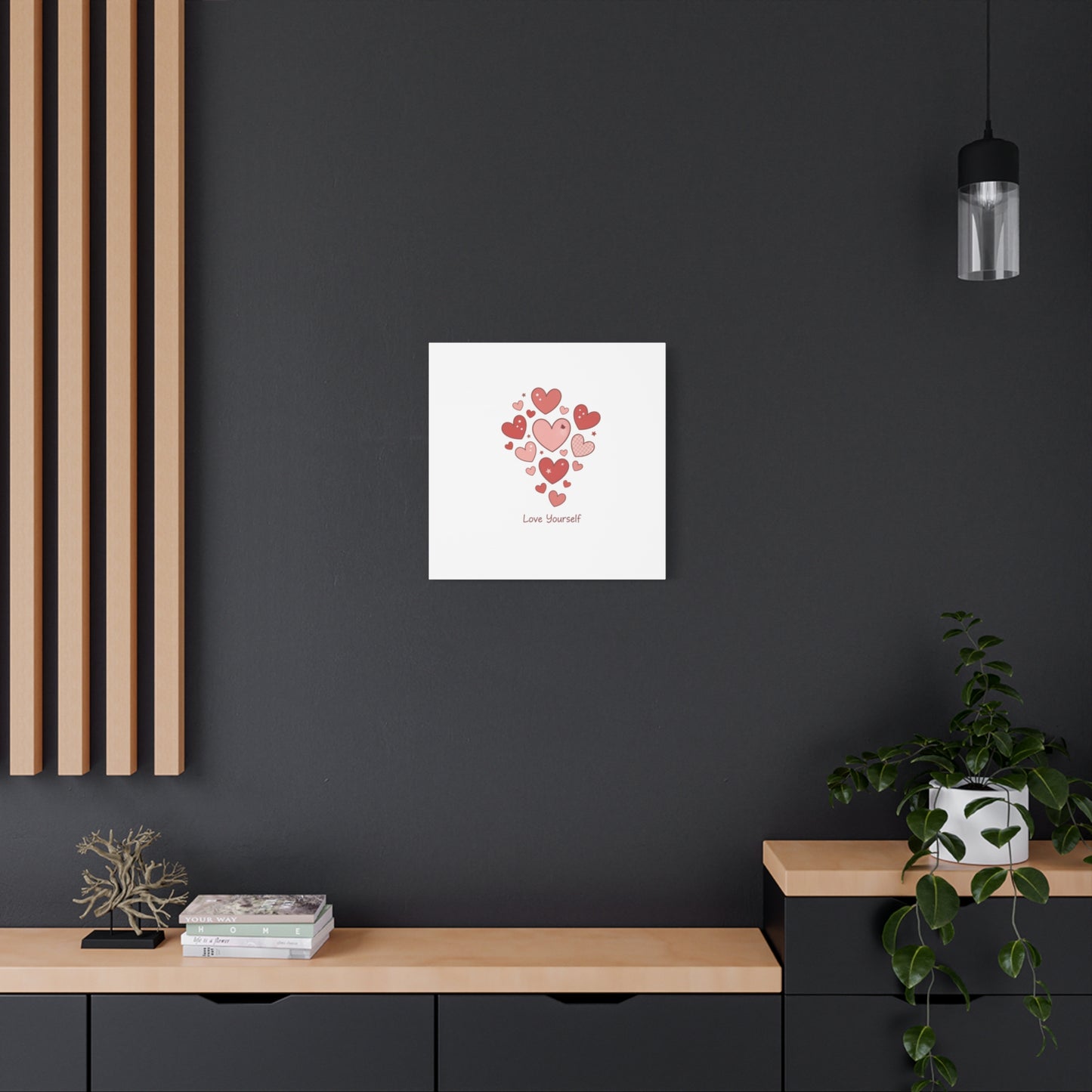 Love Yourself Canvas Wall Art — Watercolor Hearts Inspirational Home Decor