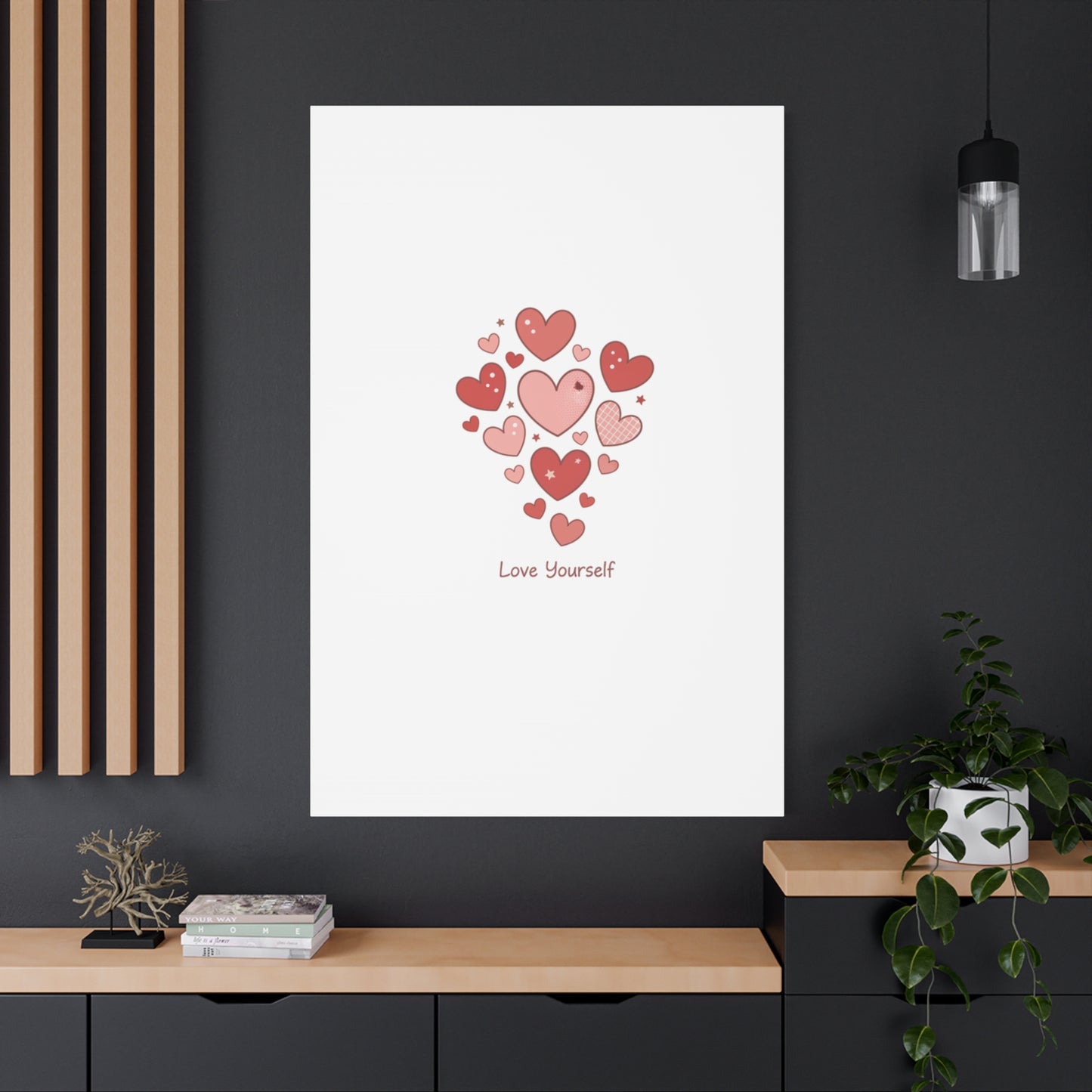 Love Yourself Canvas Wall Art — Watercolor Hearts Inspirational Home Decor