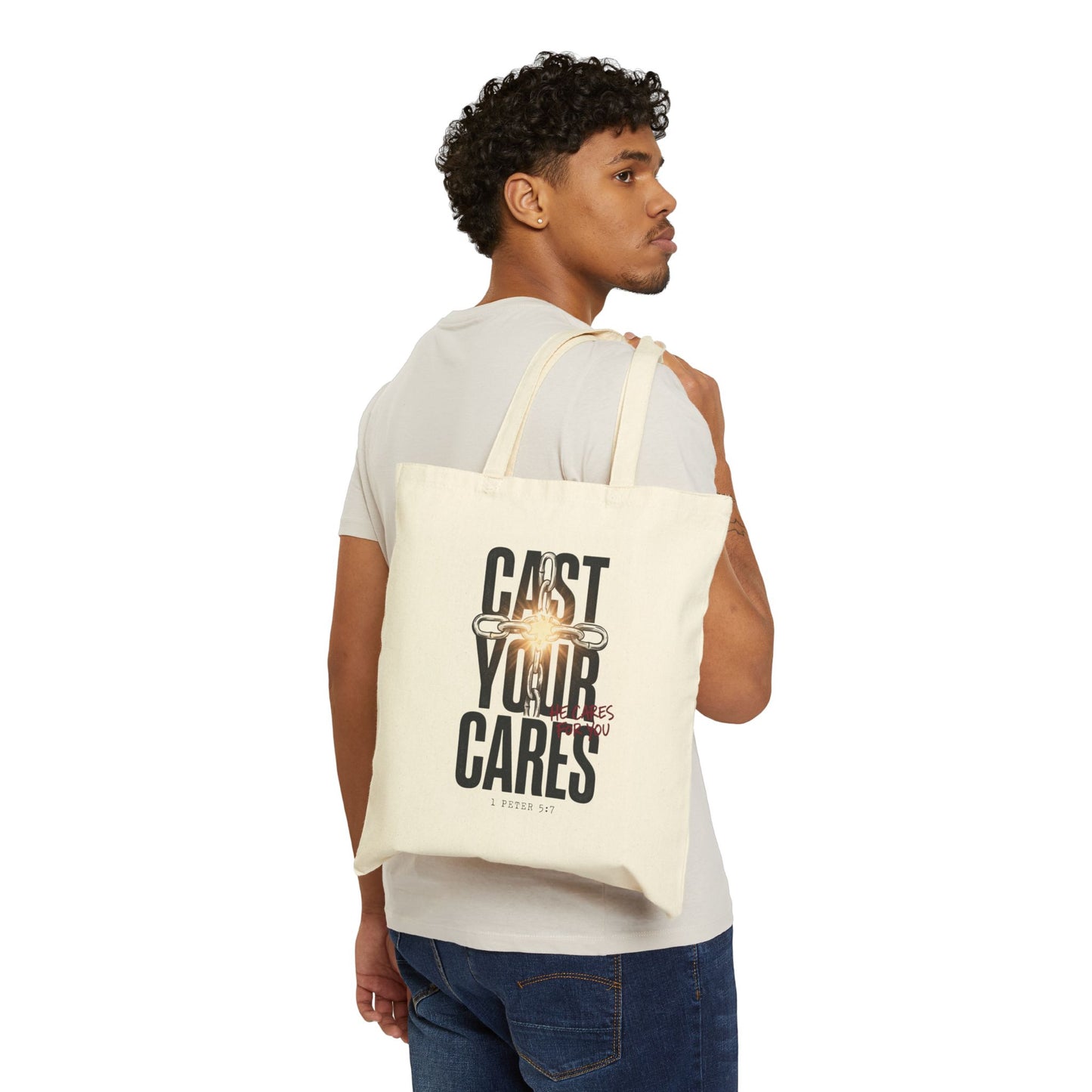 Cast Your Cares Tote | Christian Streetwear, Scripture Graphic Canvas