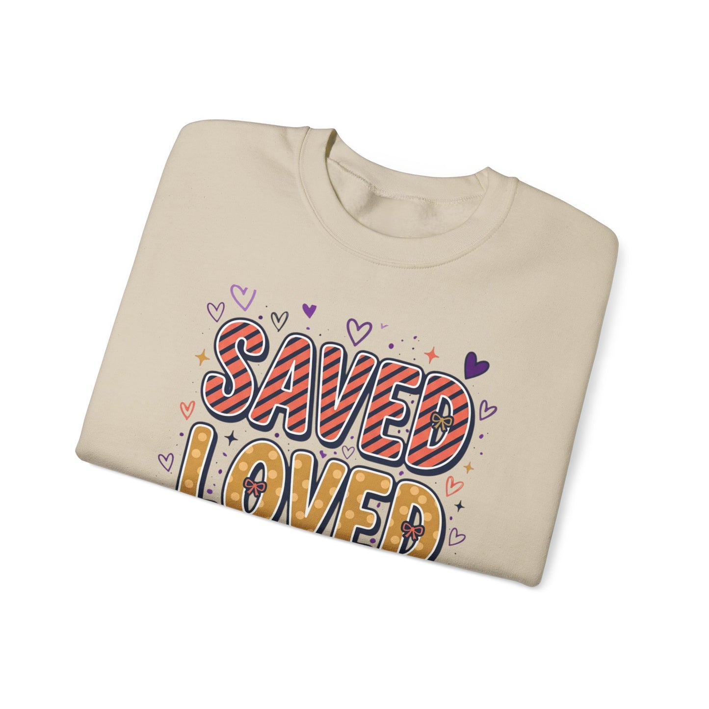 Saved Loved Forgiven Sweatshirt | Christian rainbow scripture style