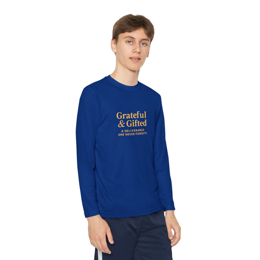 Grateful & Gifted Youth Long Sleeve Tee, Kids Motivational Shirt, Gift for Teens, Everyday Wear, Relaxed Fit T-Shirt