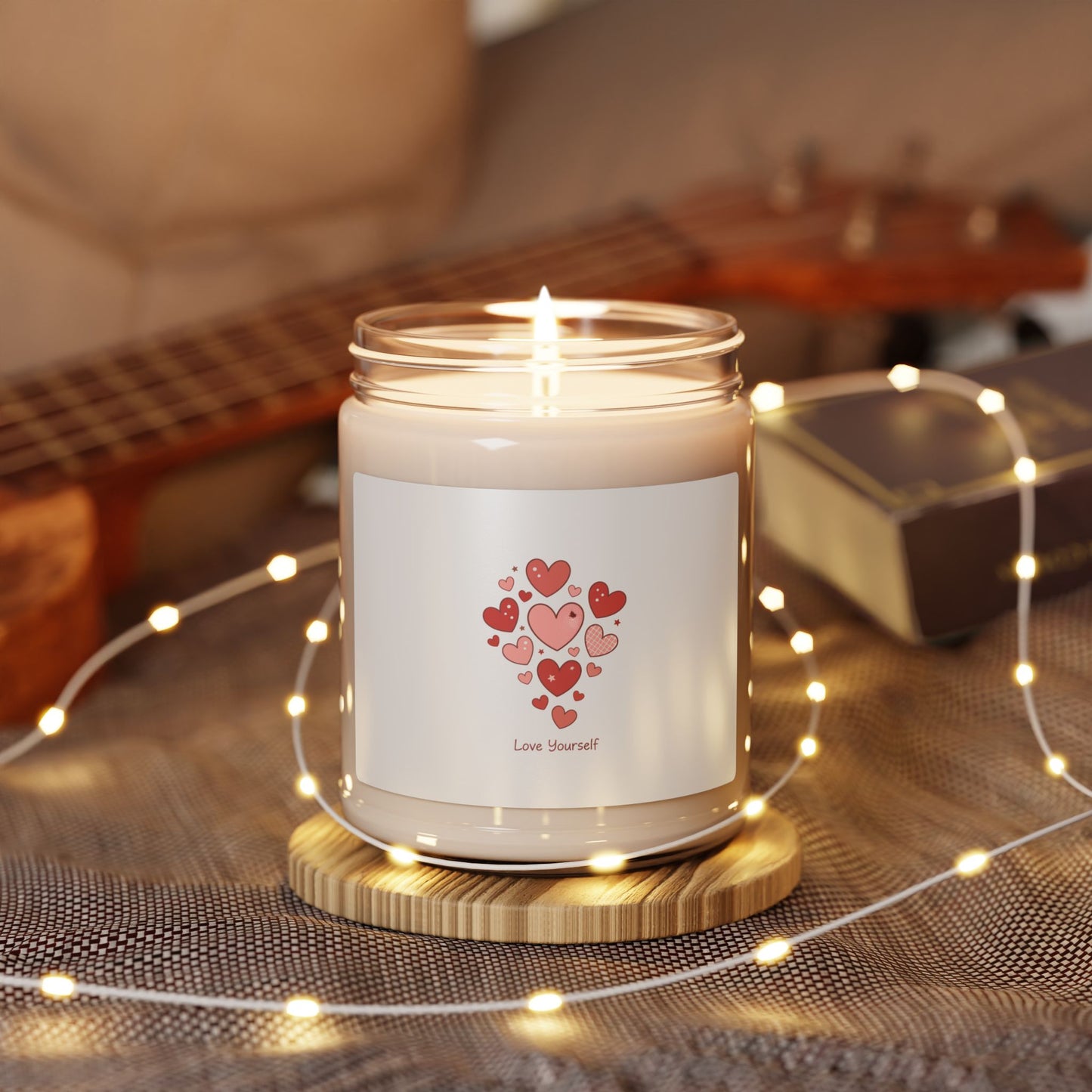 Love Yourself Scented Soy Candle — Watercolor Hearts Inspirational Candle (9oz)