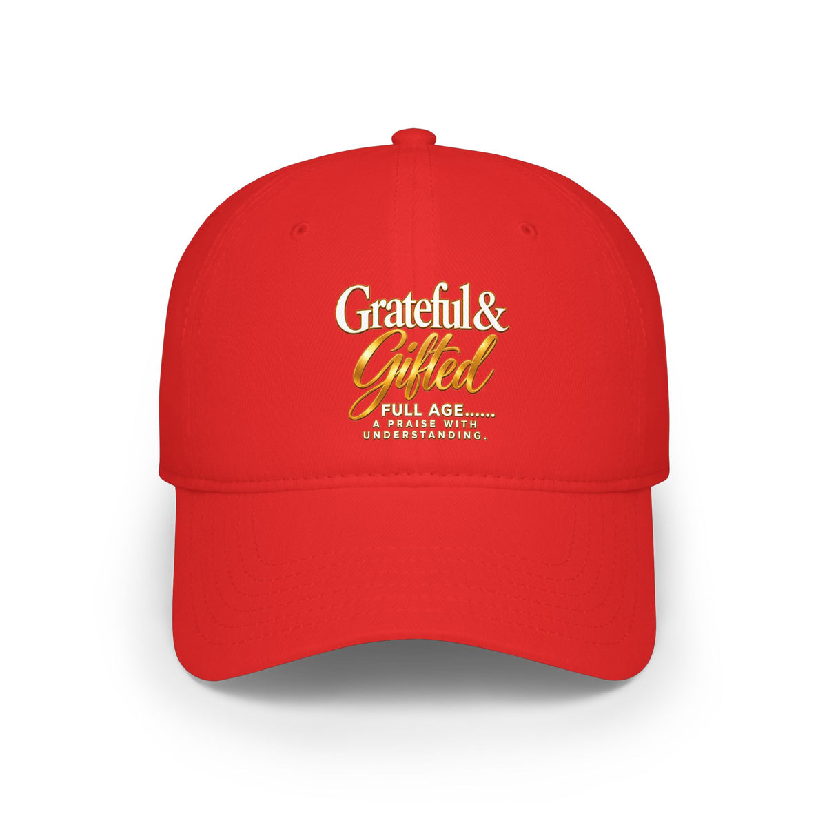 Baseball Cap — "Grateful & Gifted" Embroidered Red Low-Profile Hat