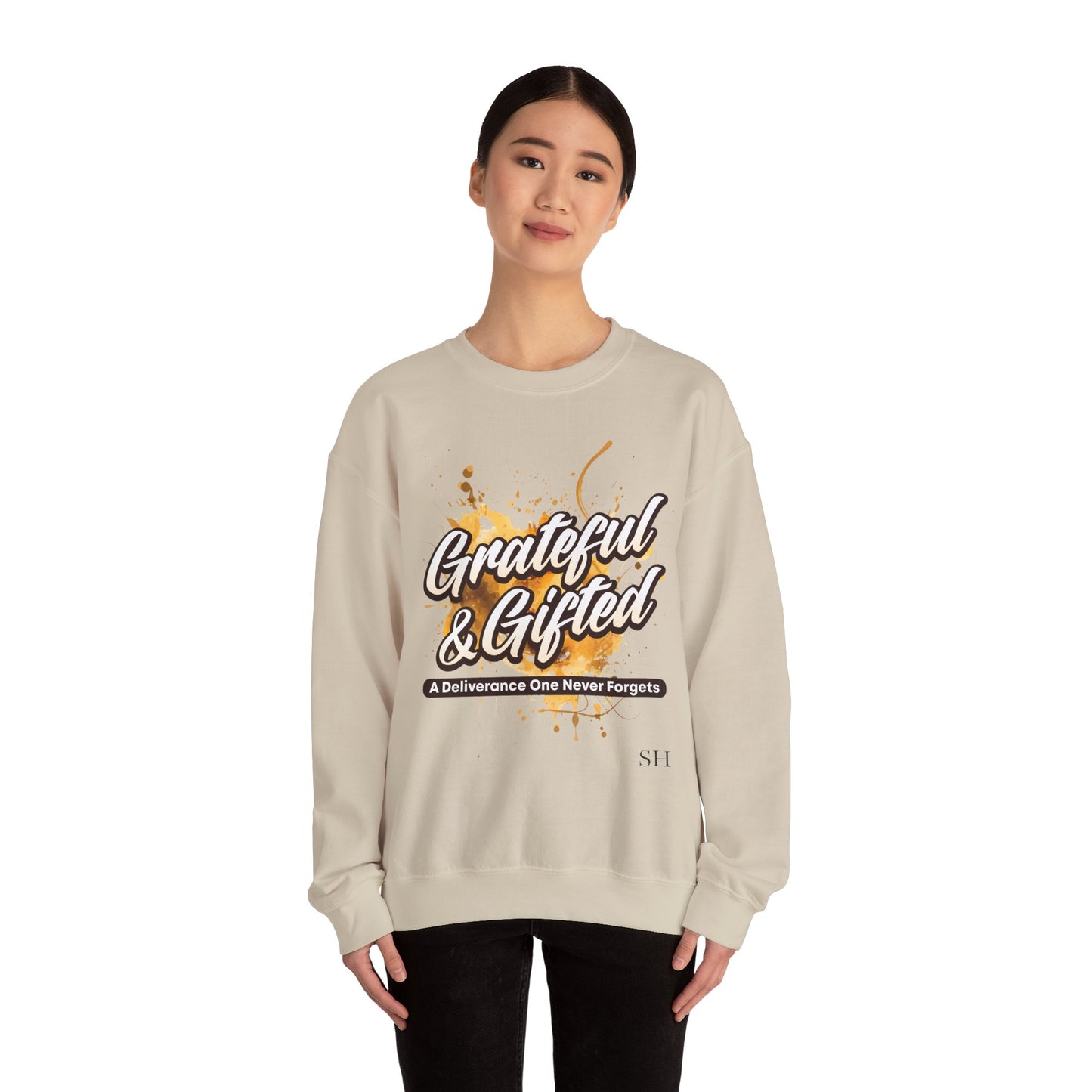 Grateful & Gifted Crewneck Sweatshirt — 'A Deliverance One Never Forgets' Inspirational Pullover