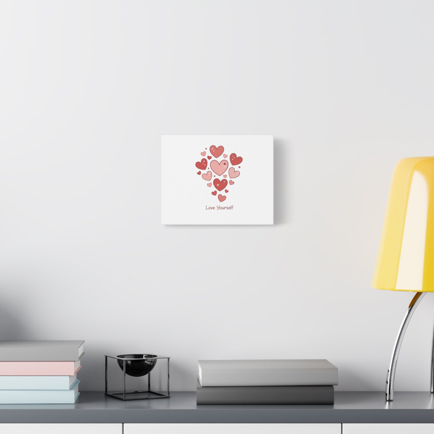 Love Yourself Canvas Wall Art — Watercolor Hearts Inspirational Home Decor