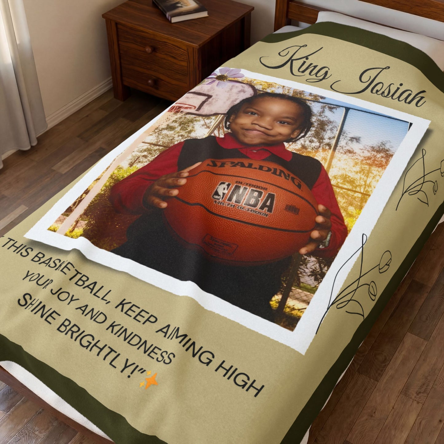 Personalized Velveteen Plush Blanket — "King Josiah" Photo Keepsake with Inspirational Quote