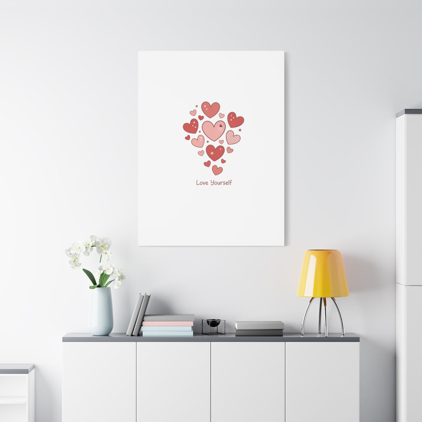 Love Yourself Canvas Wall Art — Watercolor Hearts Inspirational Home Decor