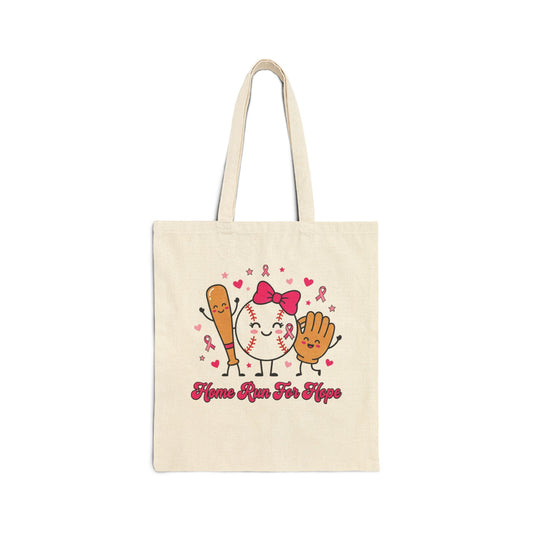 “Home Run for Hope” Breast Cancer Awareness Tote | Pink Ribbon Canvas Tote