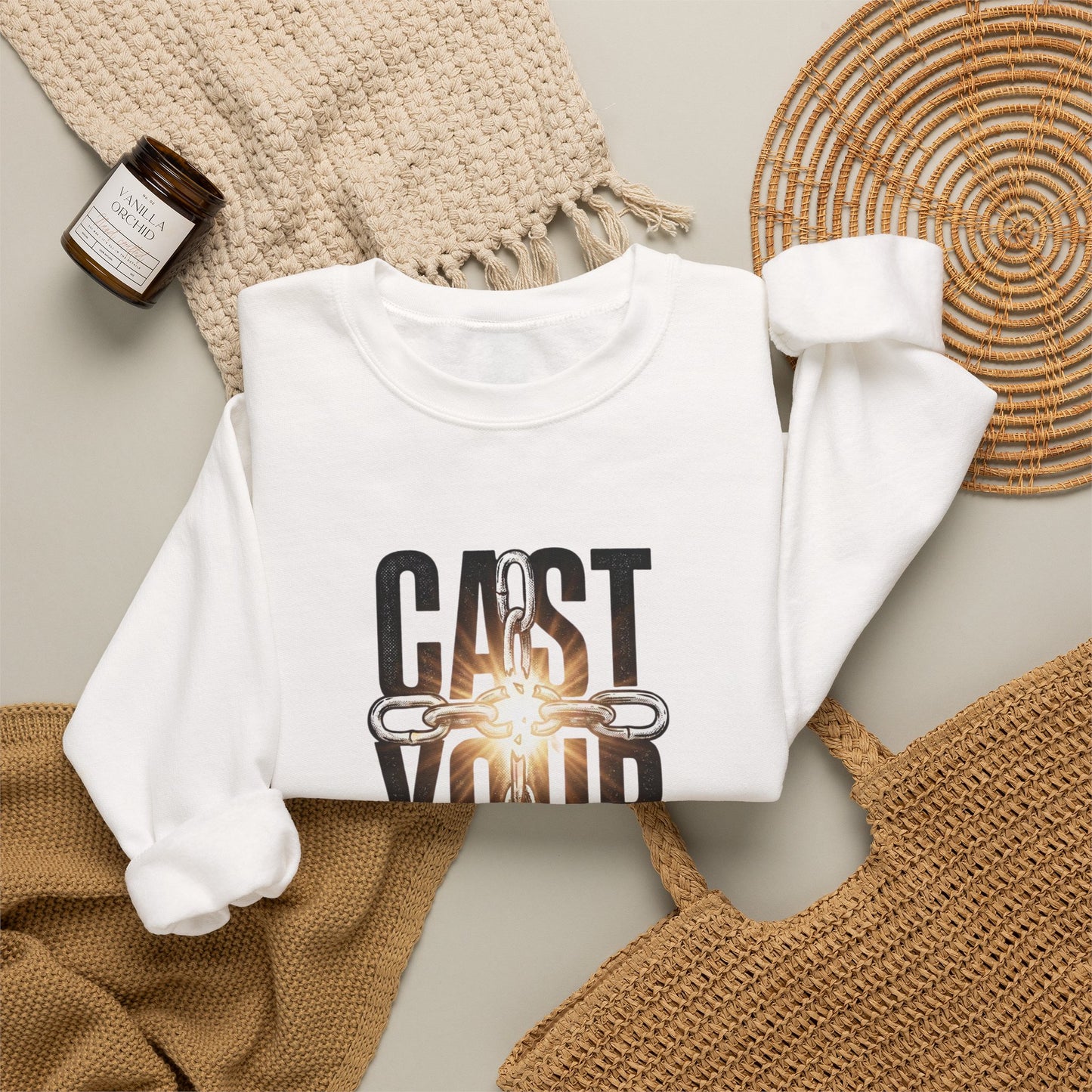 Cast Your Cares Crewneck Sweatshirt | Christian Streetwear, Scripture Graphic