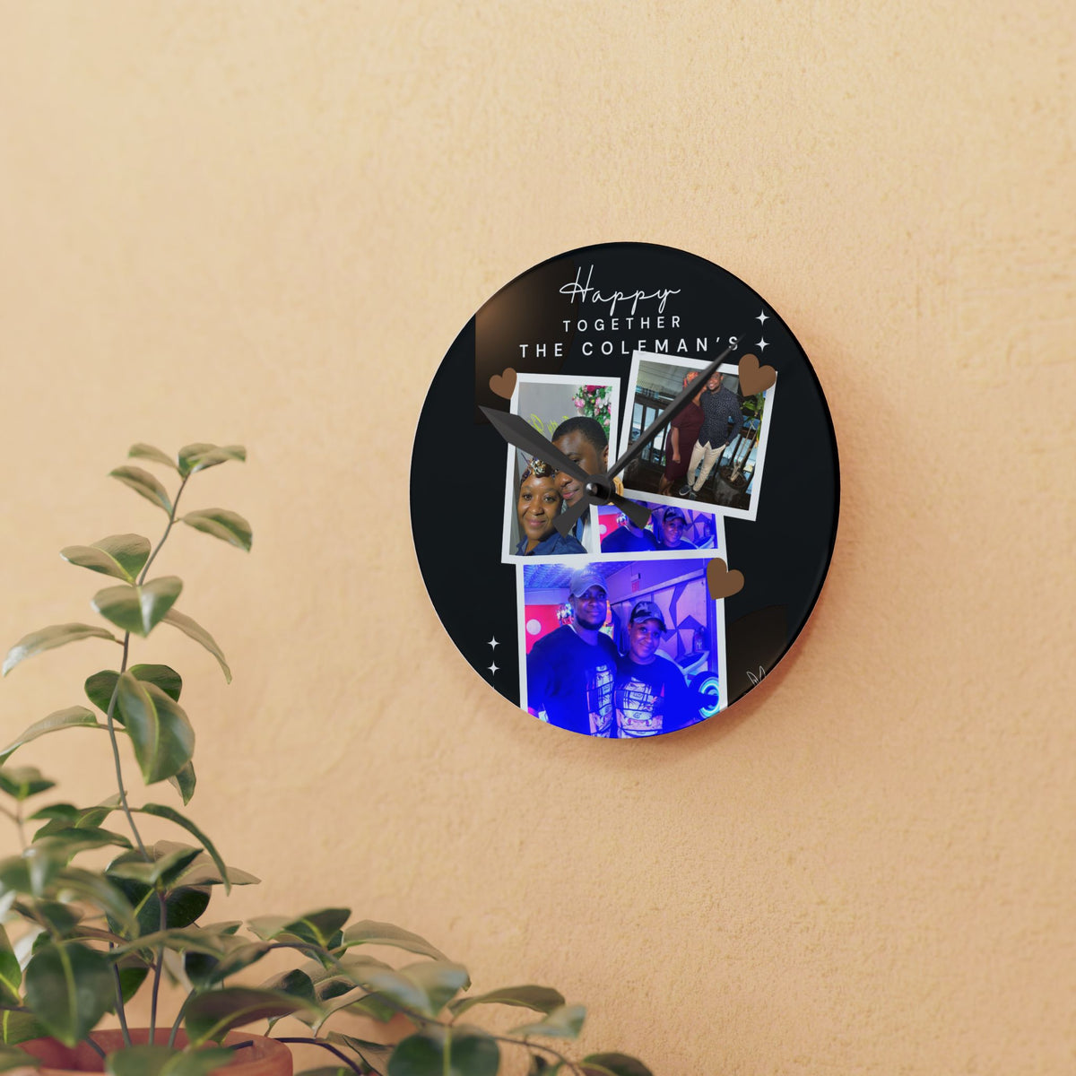 Acrylic Wall Clock — Personalized Photo Collage "Happy Together" Family Clock