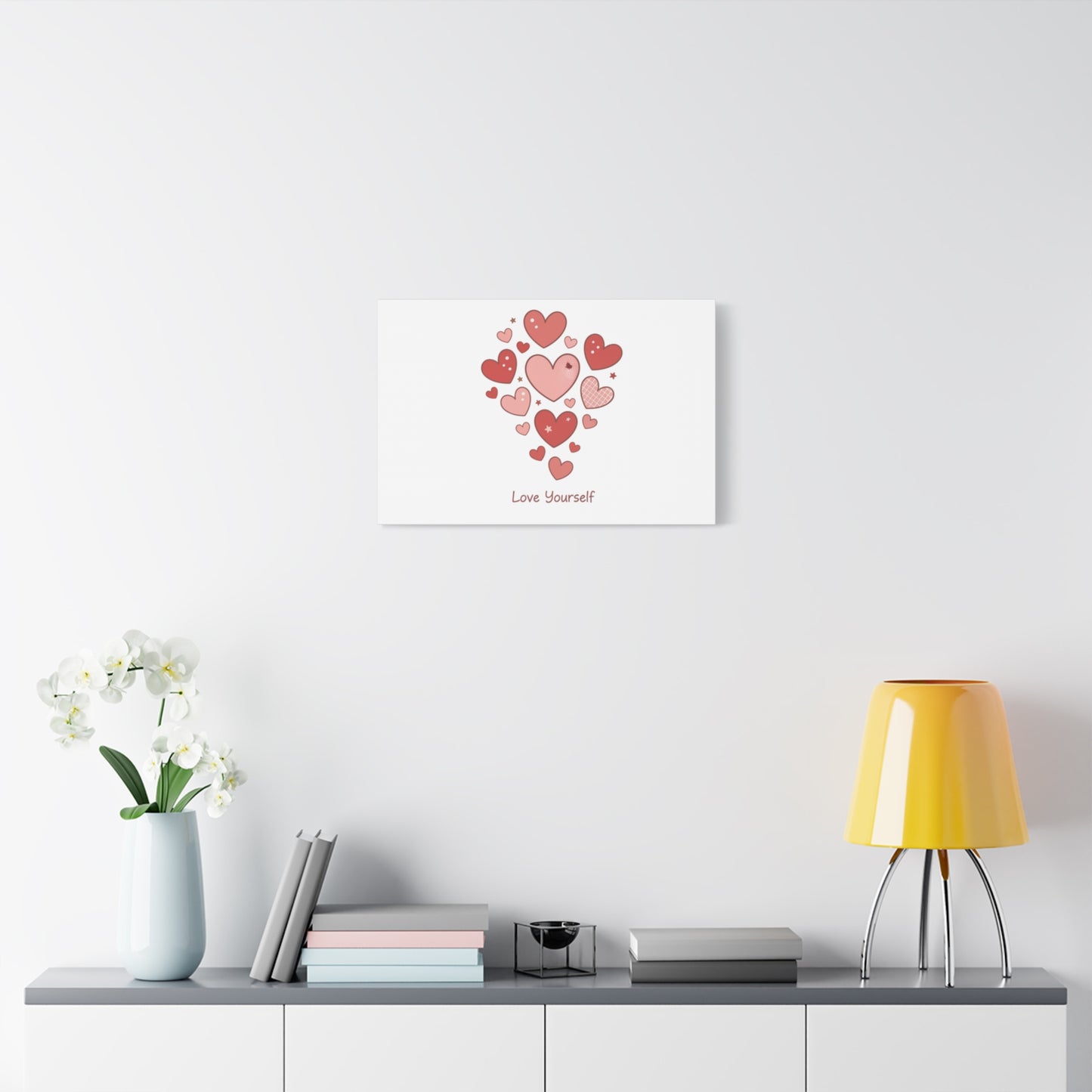 Love Yourself Canvas Wall Art — Watercolor Hearts Inspirational Home Decor