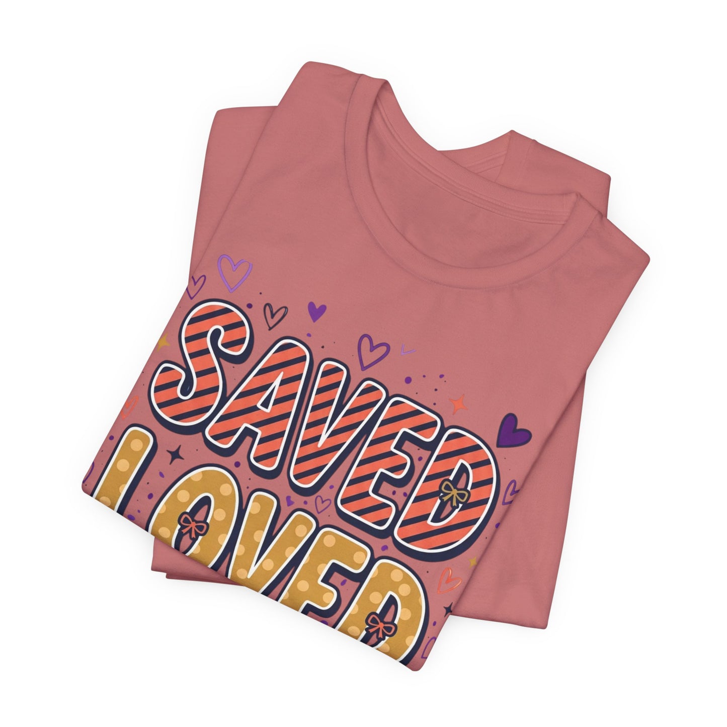 Saved Loved Forgiven T-Shirt | Christian Rainbow Scripture Tee, Playful Faith