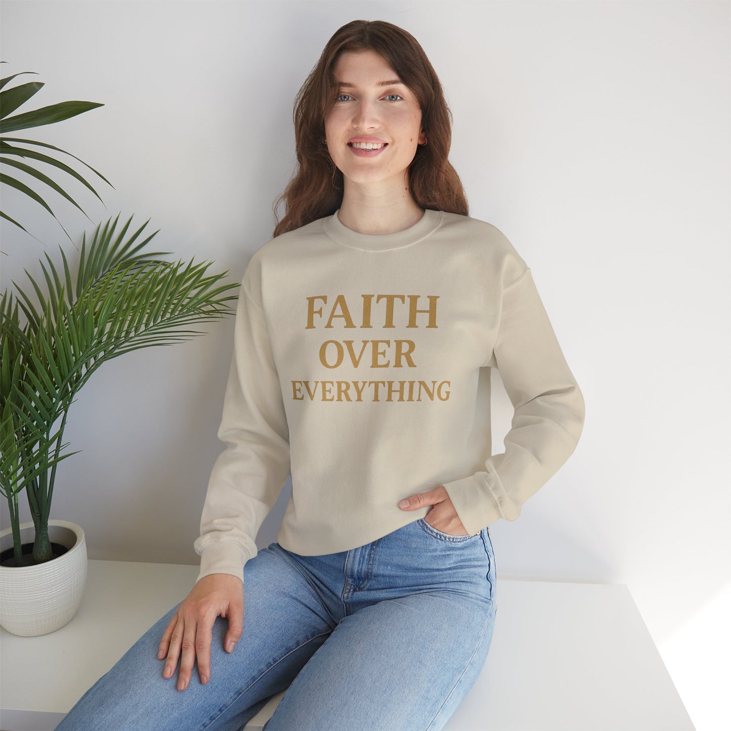 Faith Over Everything Crewneck Sweatshirt – Inspirational Christian Pullover