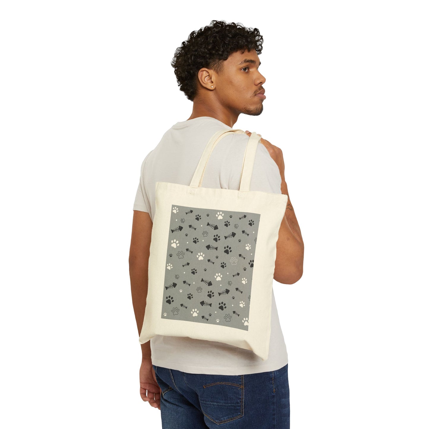 Fish Bone Cotton Canvas Tote Bag, Everyday where Tote Bag
