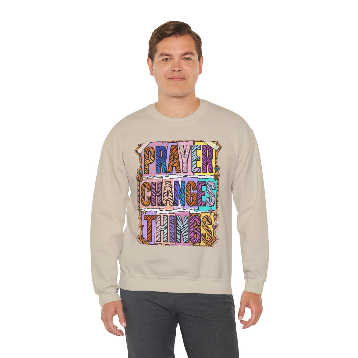 Prayer Changes Things Sweatshirt | Christian rainbow scripture, mixed-font faith