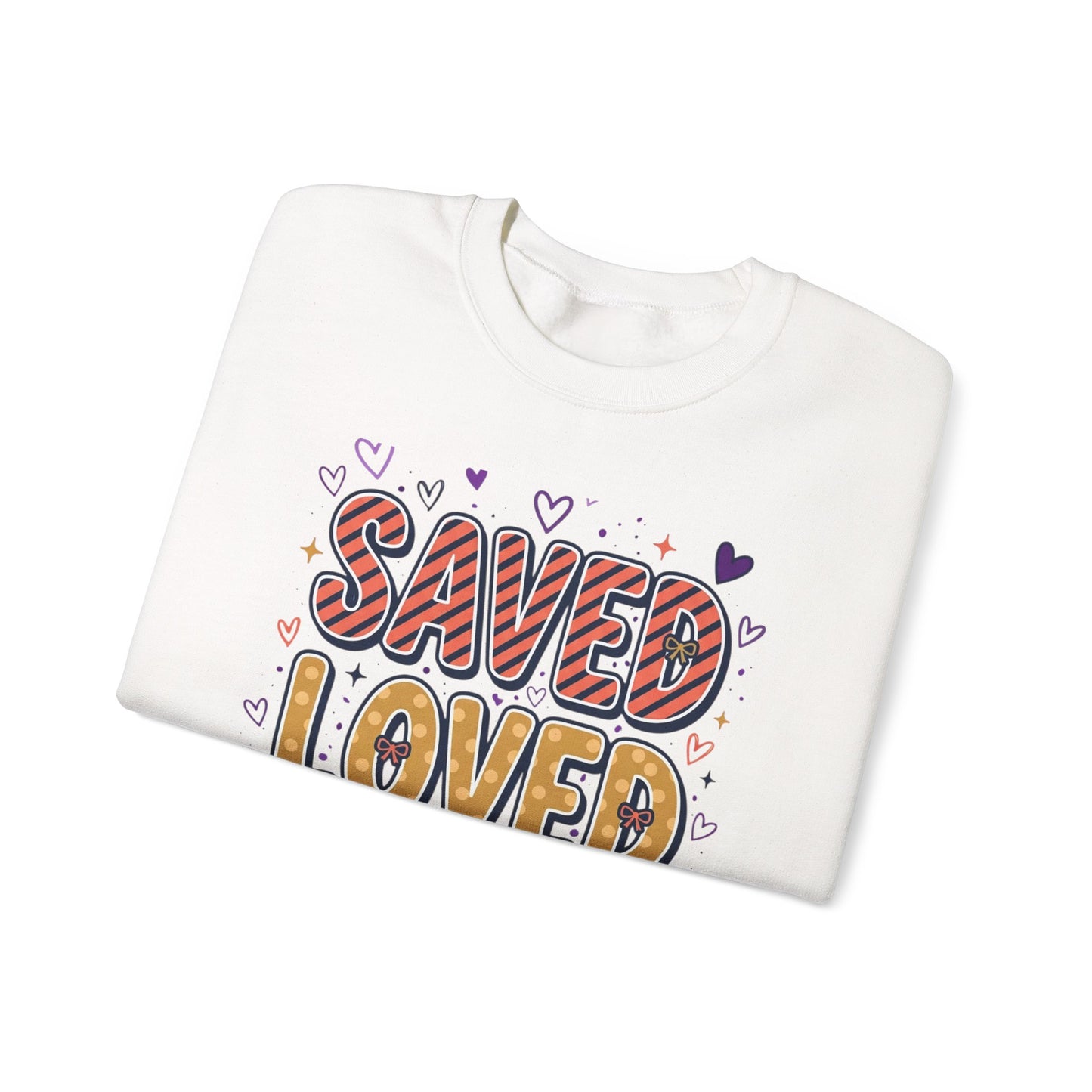 Saved Loved Forgiven Sweatshirt | Christian rainbow scripture style