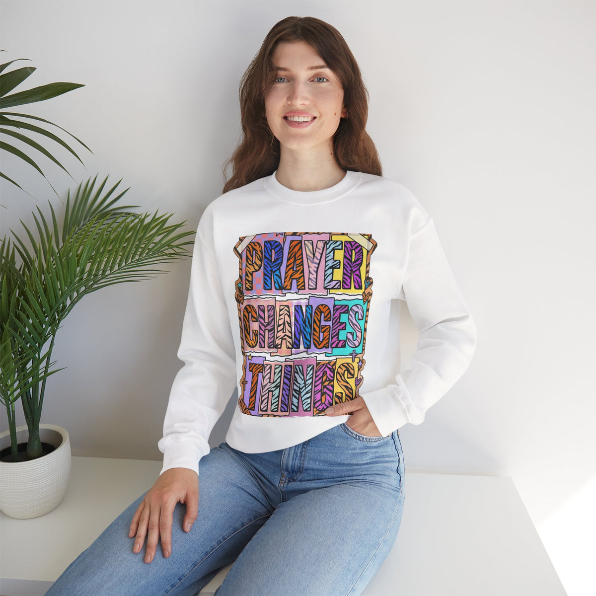 Prayer Changes Things Sweatshirt | Christian rainbow scripture, mixed-font faith