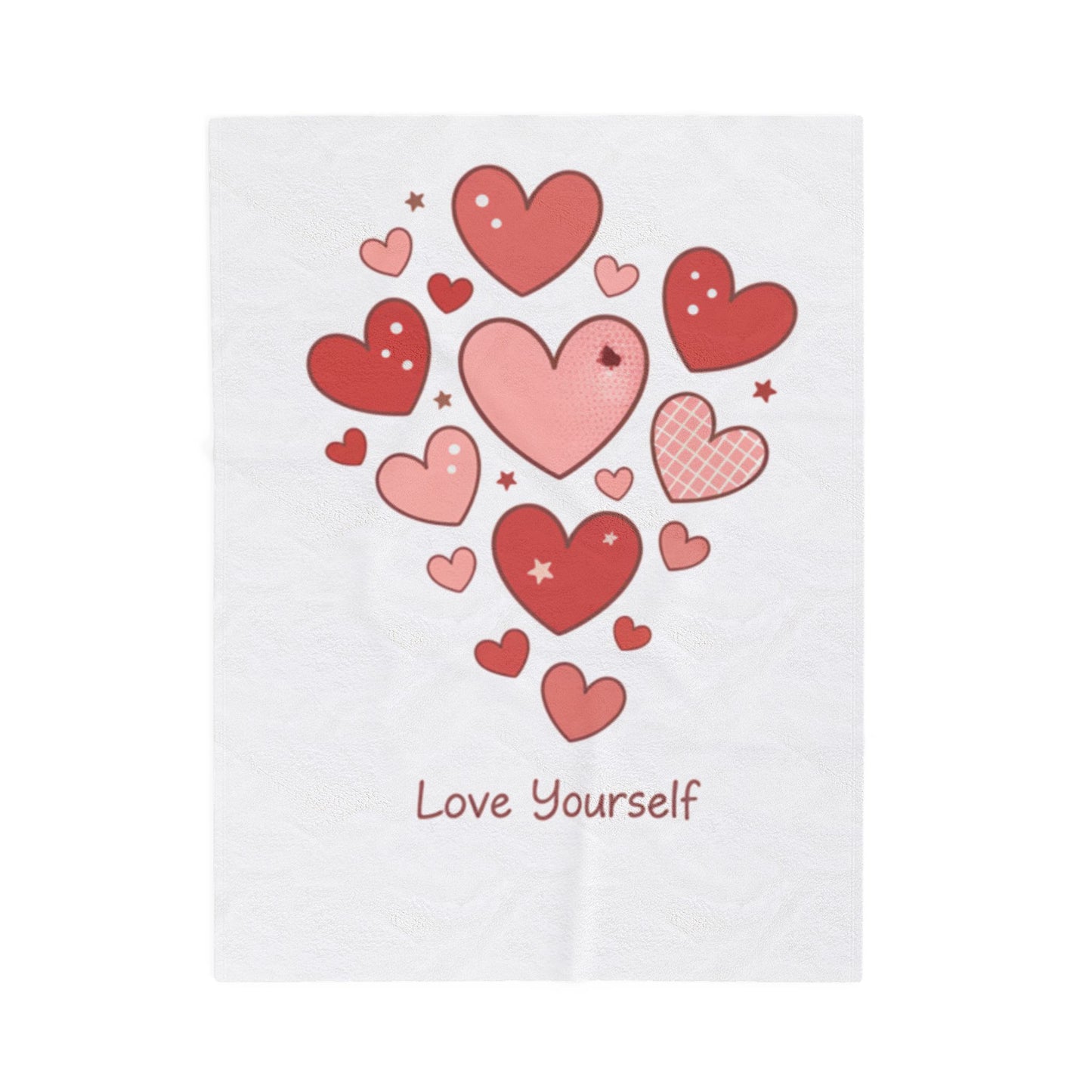 Love Yourself Plush Blanket — Watercolor Hearts Inspirational Velveteen Throw