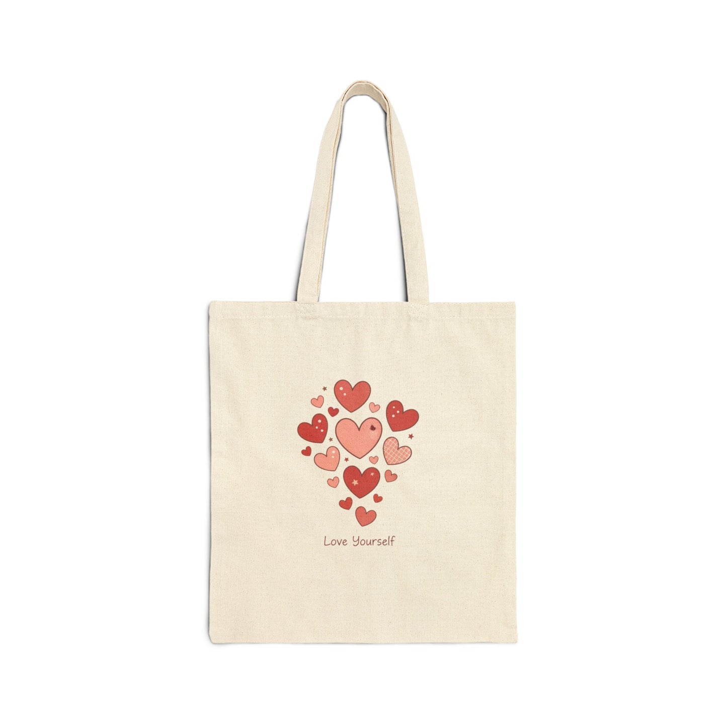 Love Yourself Tote Bag — Watercolor Hearts Inspirational Canvas Tote for Everyday Use
