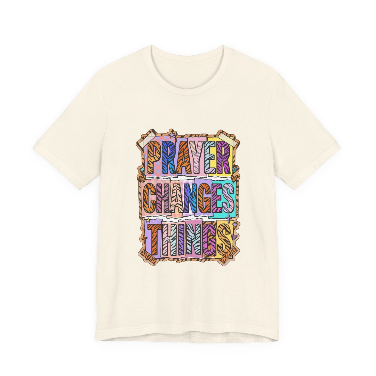 Prayer Changes Things Tee | Christian Rainbow Scripture, Playful Mixed-Font Faith Shirt