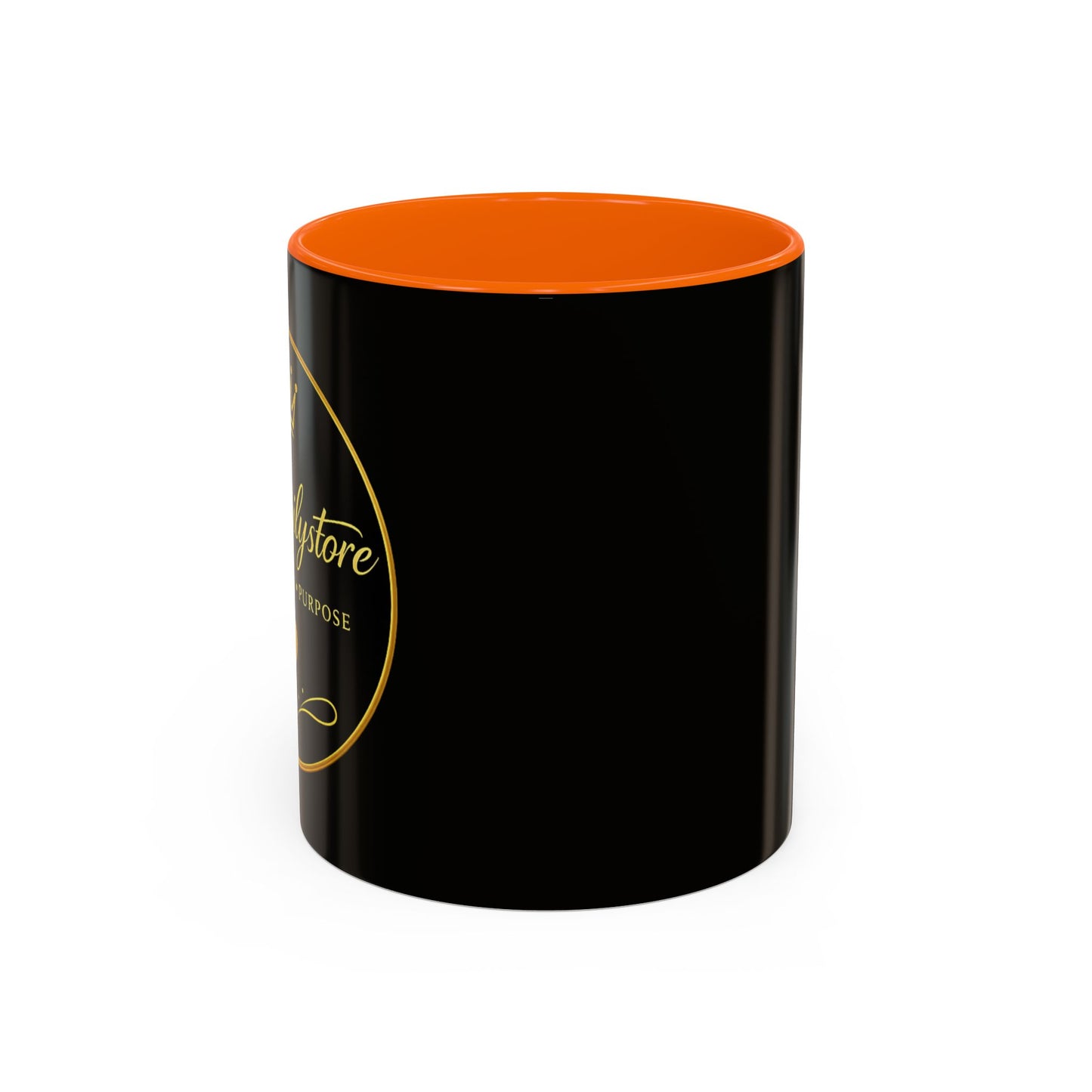 Black Accent Coffee Mug — "Abafamilystore: Faith • Family • Purpose" Gold Logo