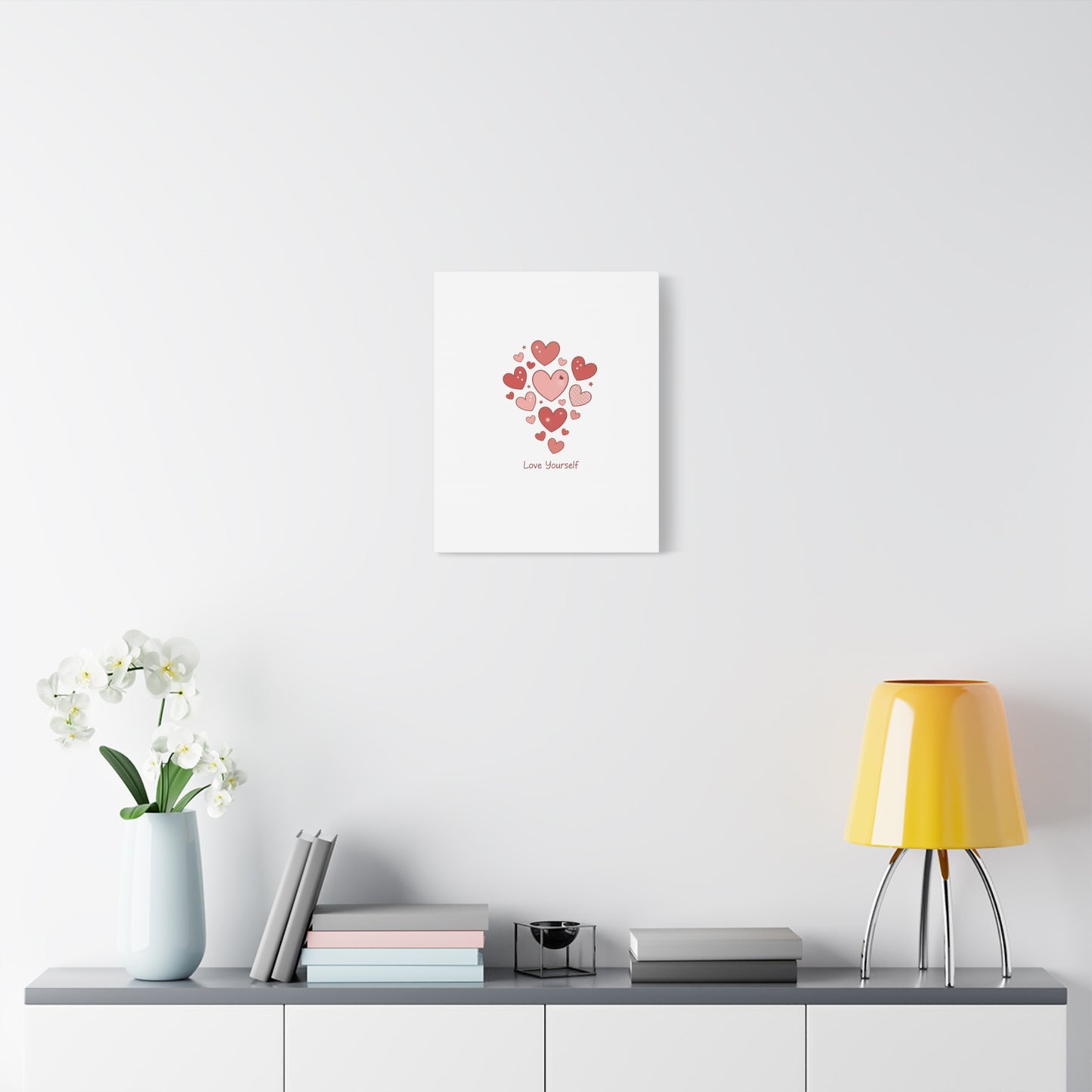 Love Yourself Canvas Wall Art — Watercolor Hearts Inspirational Home Decor