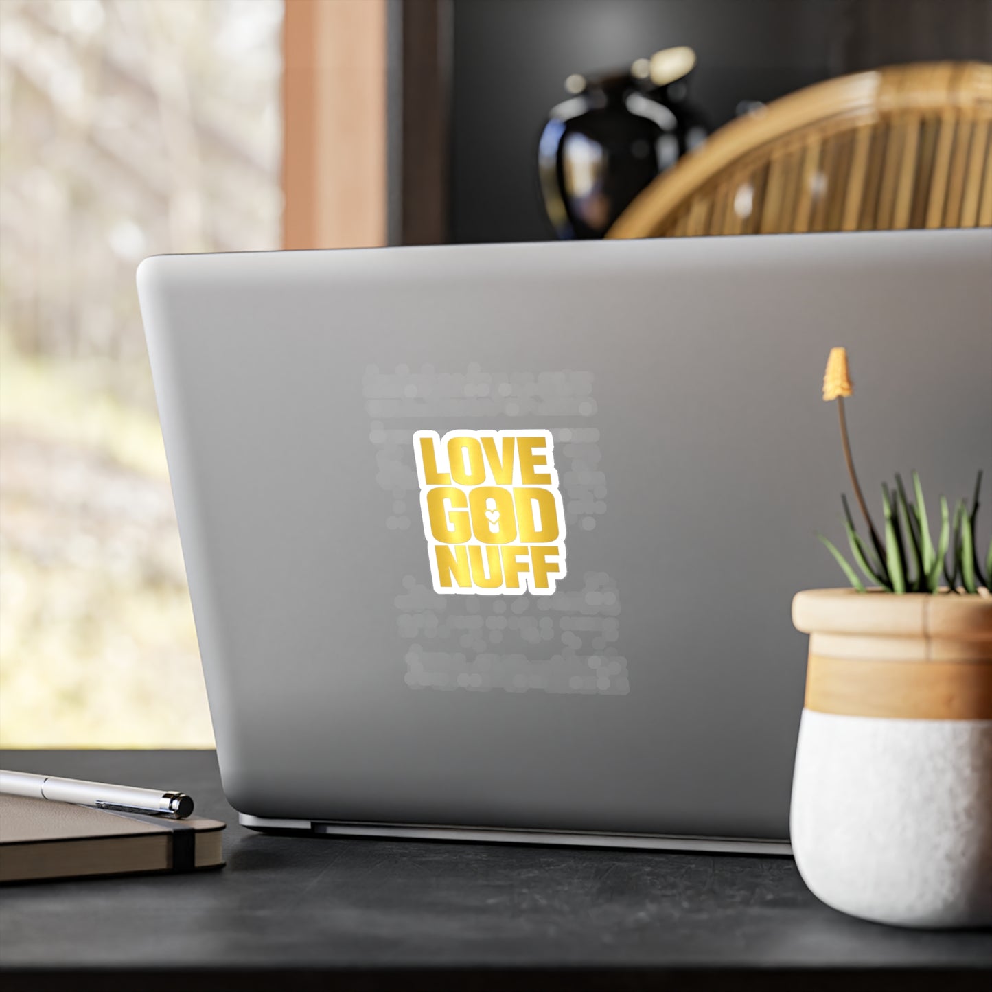 Love God Nuff Gold Vinyl Sticker — Religious Inspirational Kiss-Cut Decal