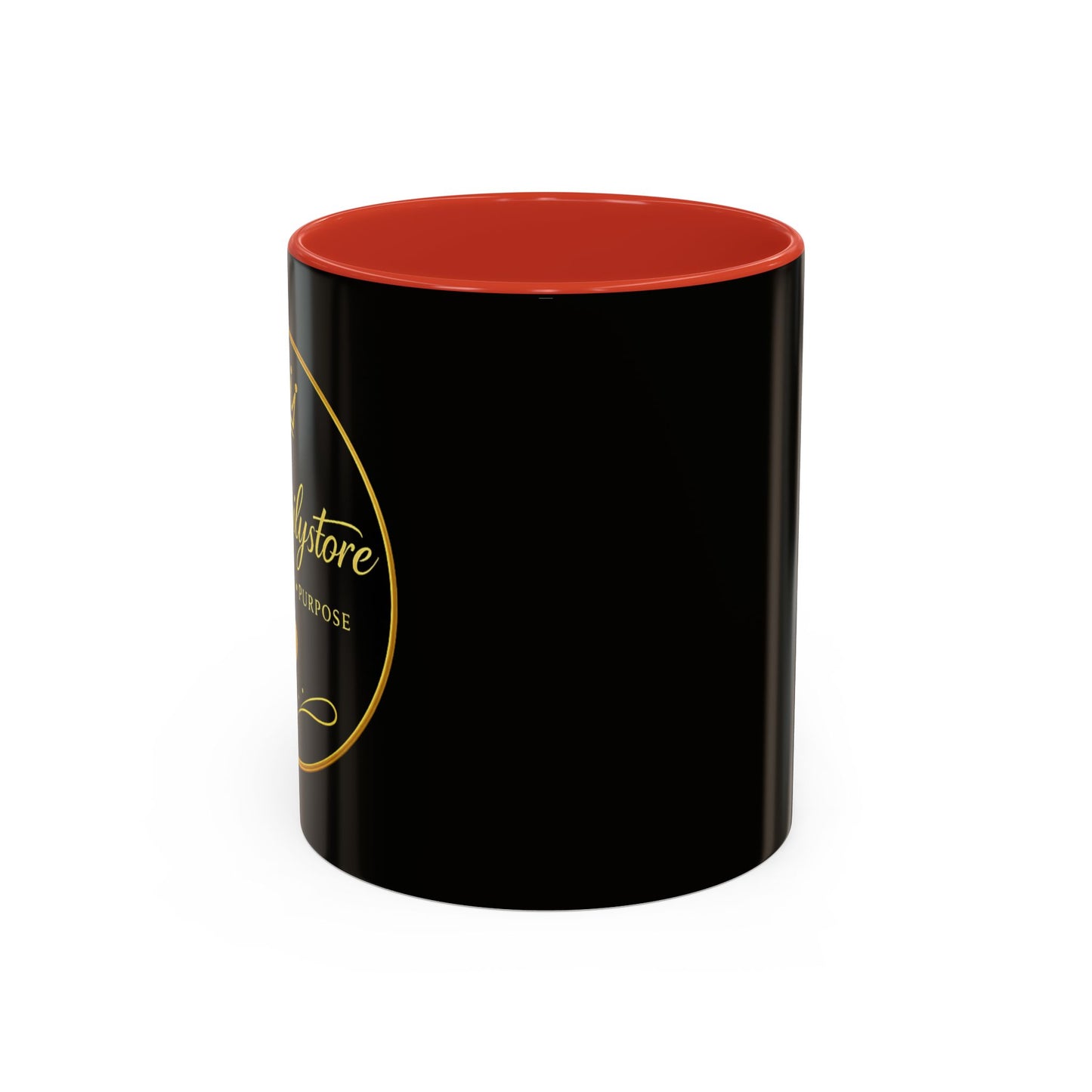 Black Accent Coffee Mug — "Abafamilystore: Faith • Family • Purpose" Gold Logo