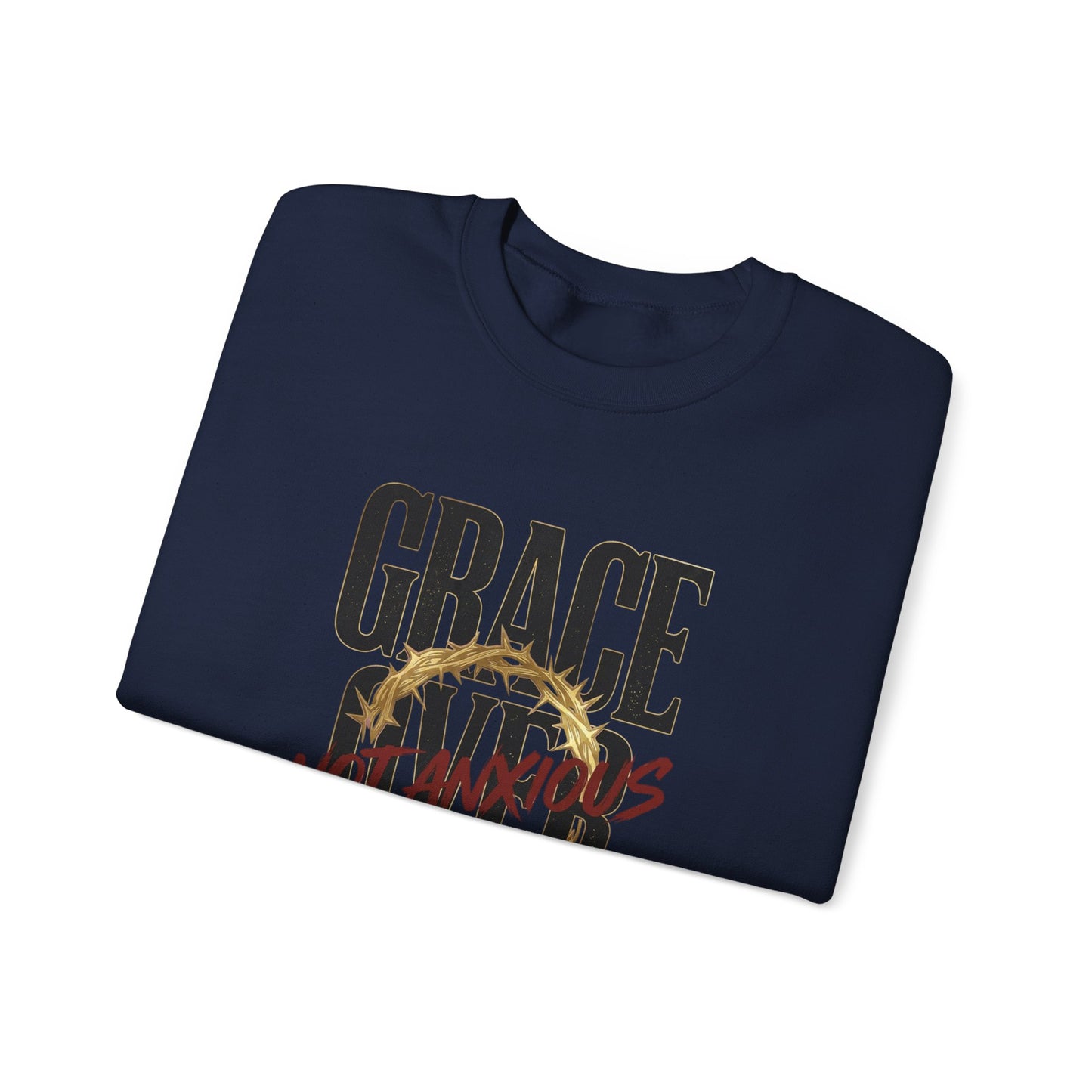 Grace Over Fear Crewneck Sweatshirt | Christian Streetwear, Distressed Thorn Graphic