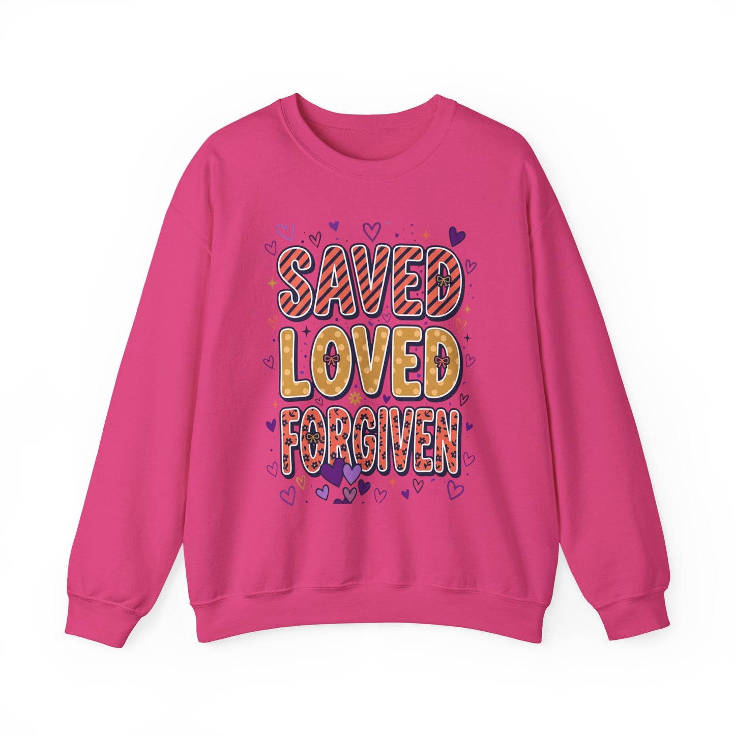 Saved Loved Forgiven Sweatshirt | Christian rainbow scripture style