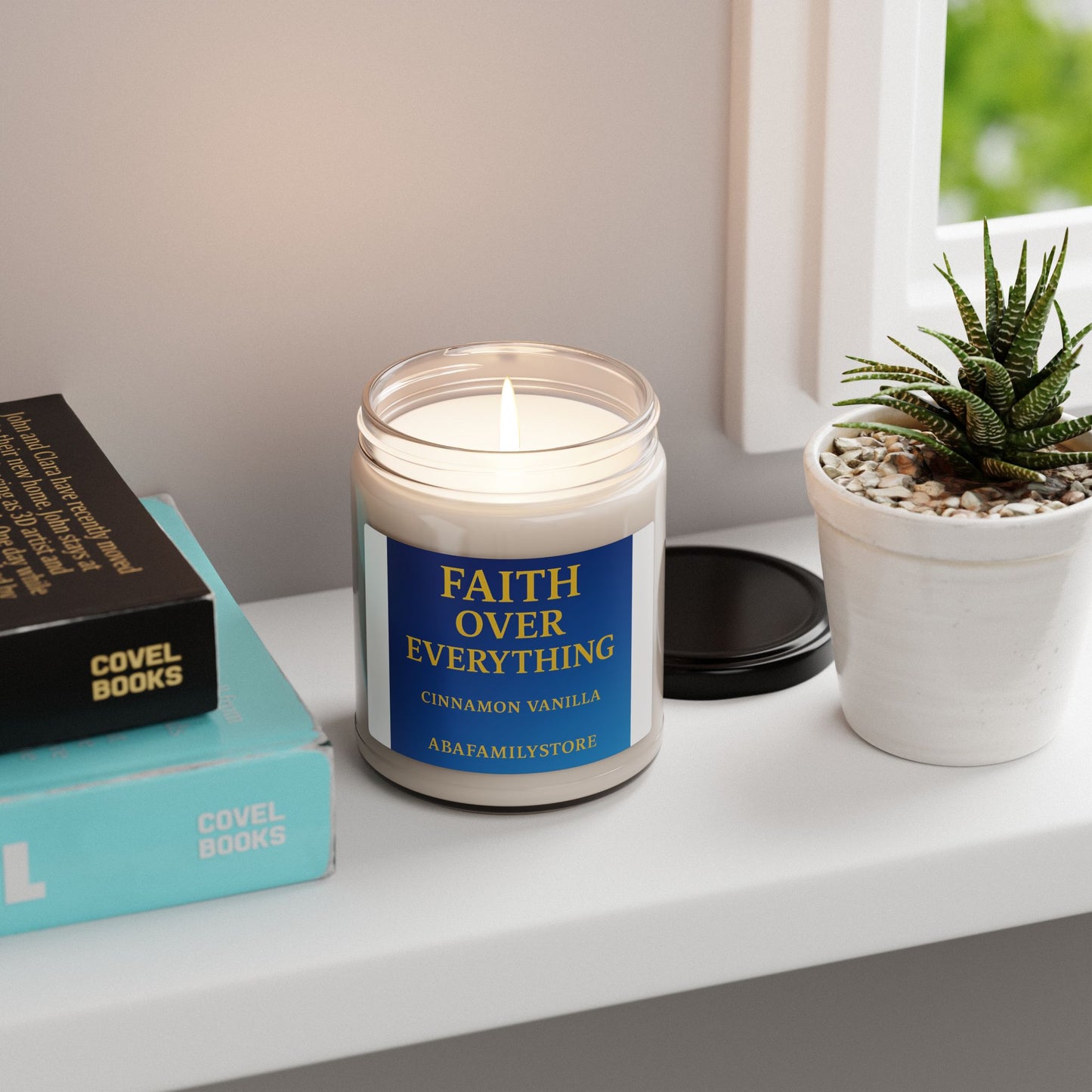 Faith Over Everything Cinnamon Vanilla Soy Candle — 9 oz Inspirational Scented Candle