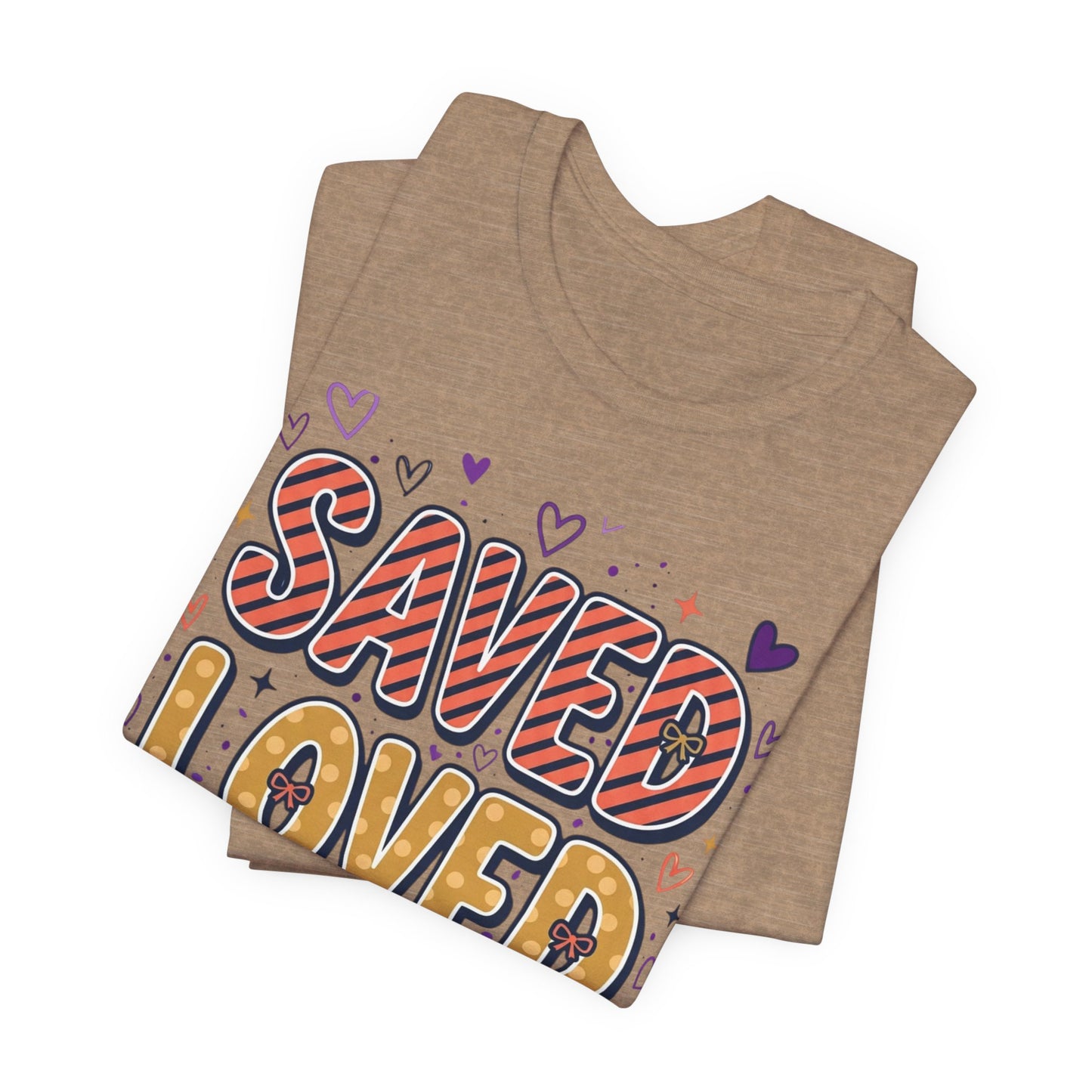 Saved Loved Forgiven T-Shirt | Christian Rainbow Scripture Tee, Playful Faith