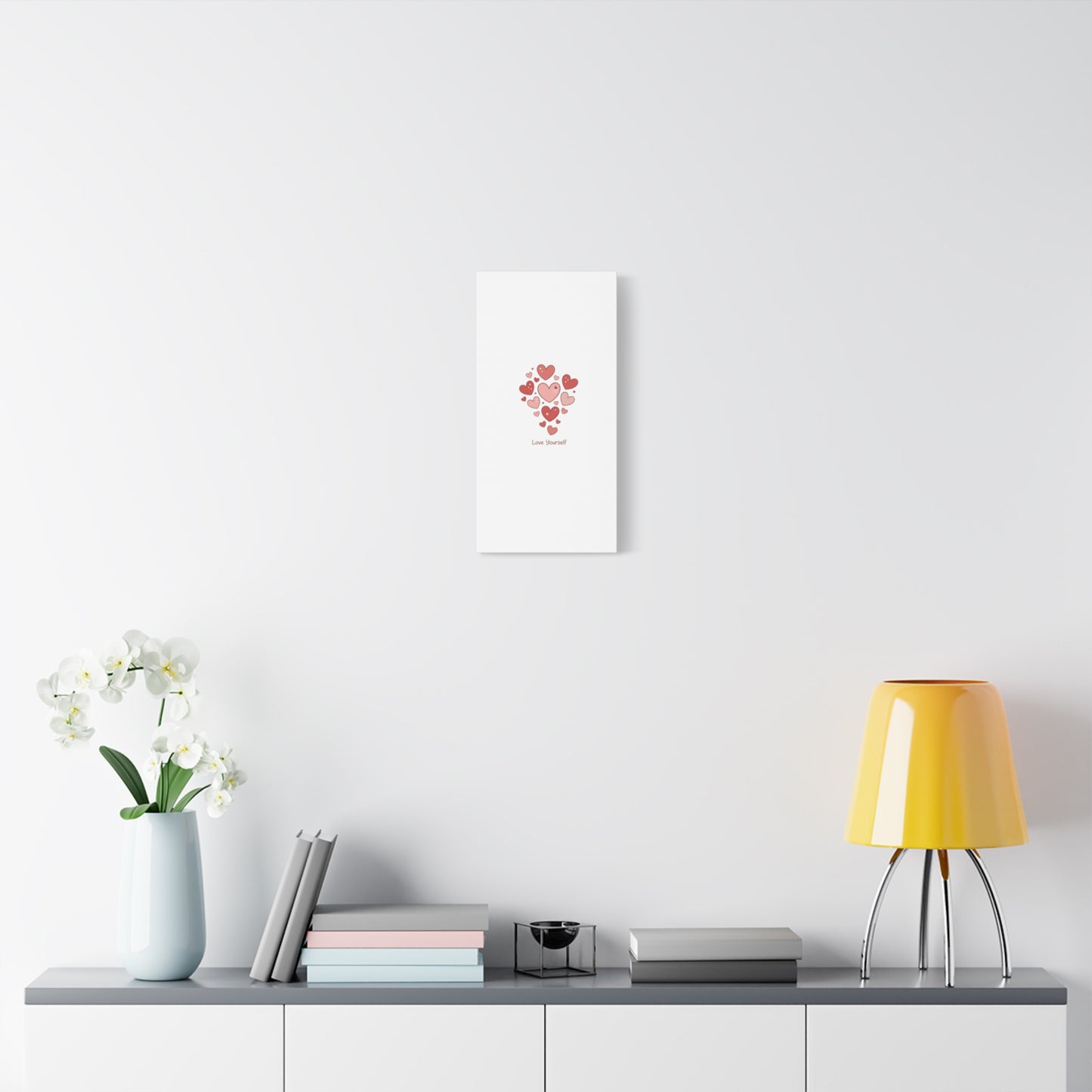 Love Yourself Canvas Wall Art — Watercolor Hearts Inspirational Home Decor