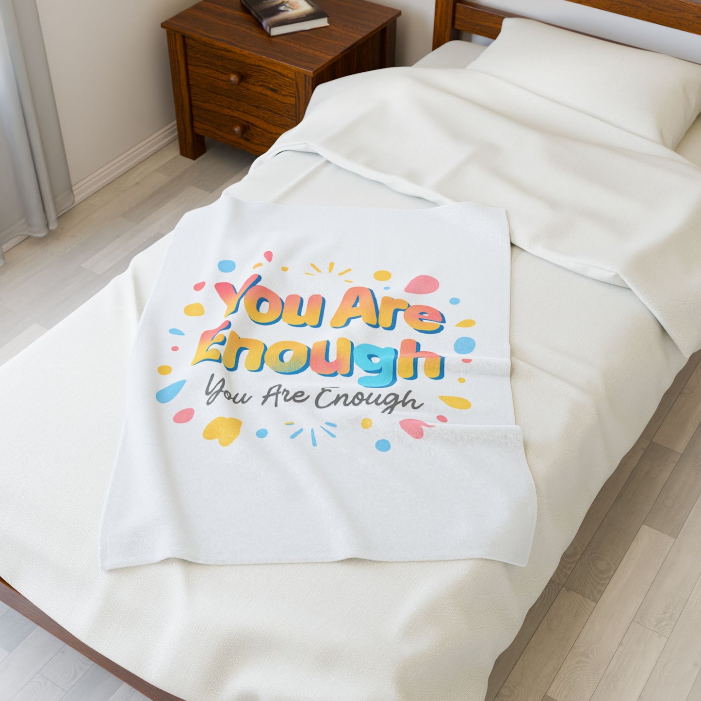 You Are Enough Plush Blanket — Inspirational Velveteen Throw for Self-Care & Gifts