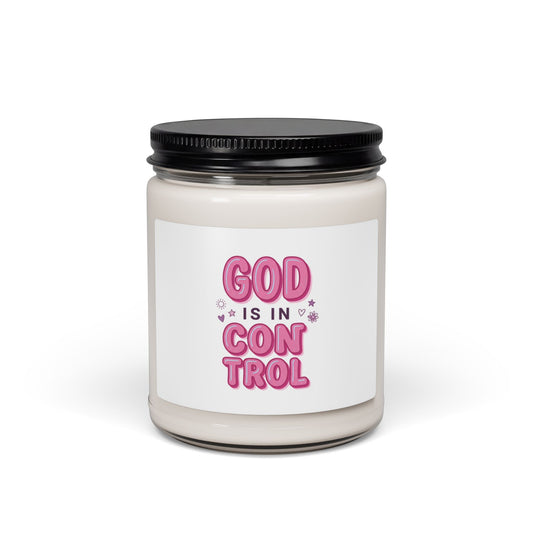 God Is In Control Candle | Scented Soy Christian Faith Candle, Pink Rainbow Typography