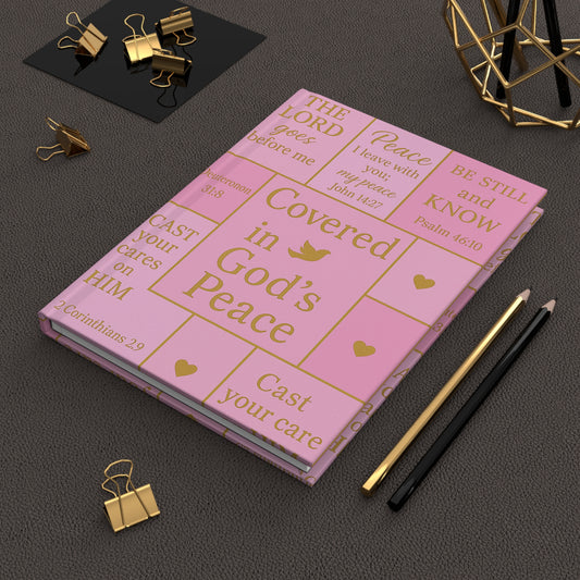 Covered in God’s Peace Hardcover Journal — Pink Bible Verse Prayer Notebook (Be Still, Cast Your Cares)