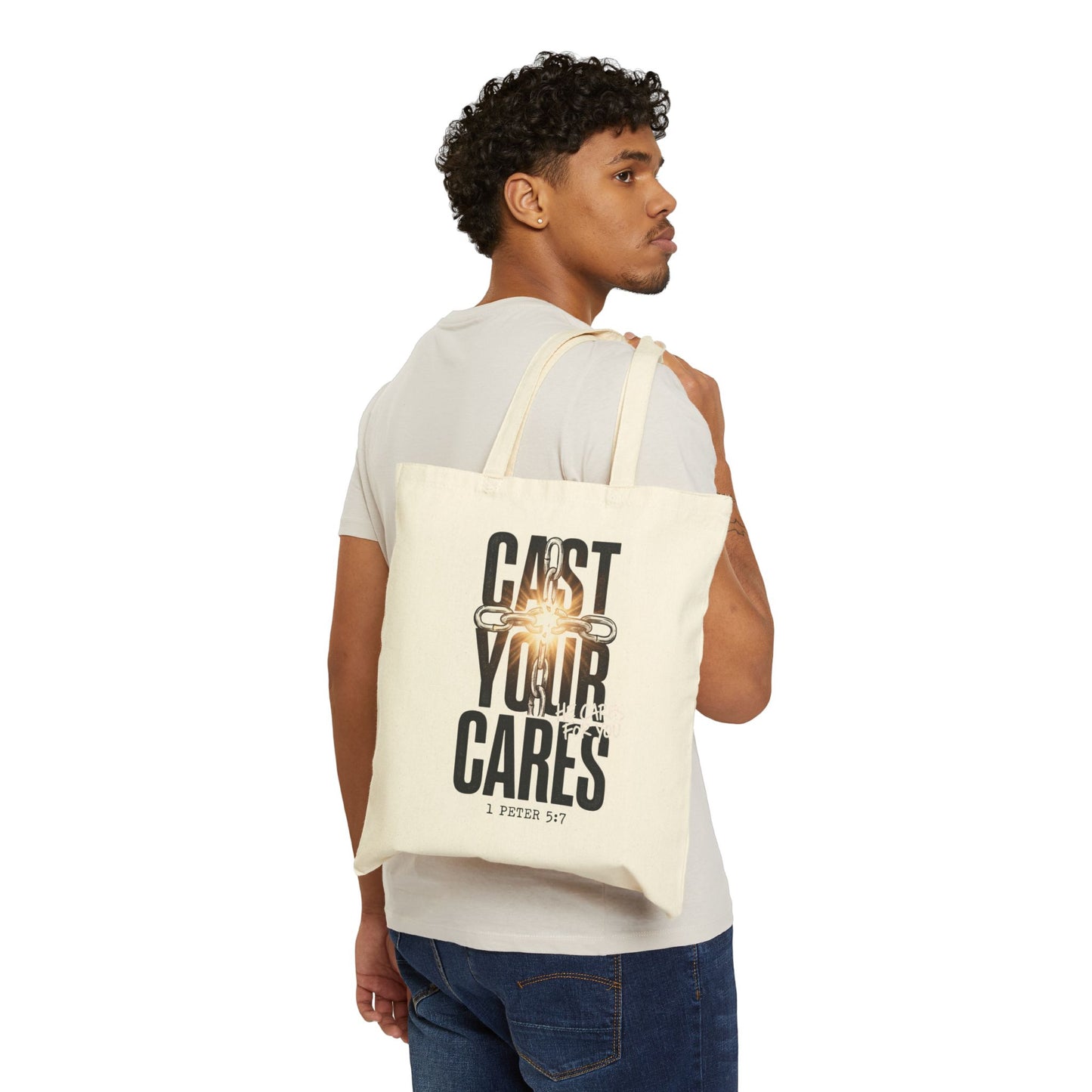 Cast Your Cares Tote | Christian Streetwear, Scripture 1 Peter 5:7